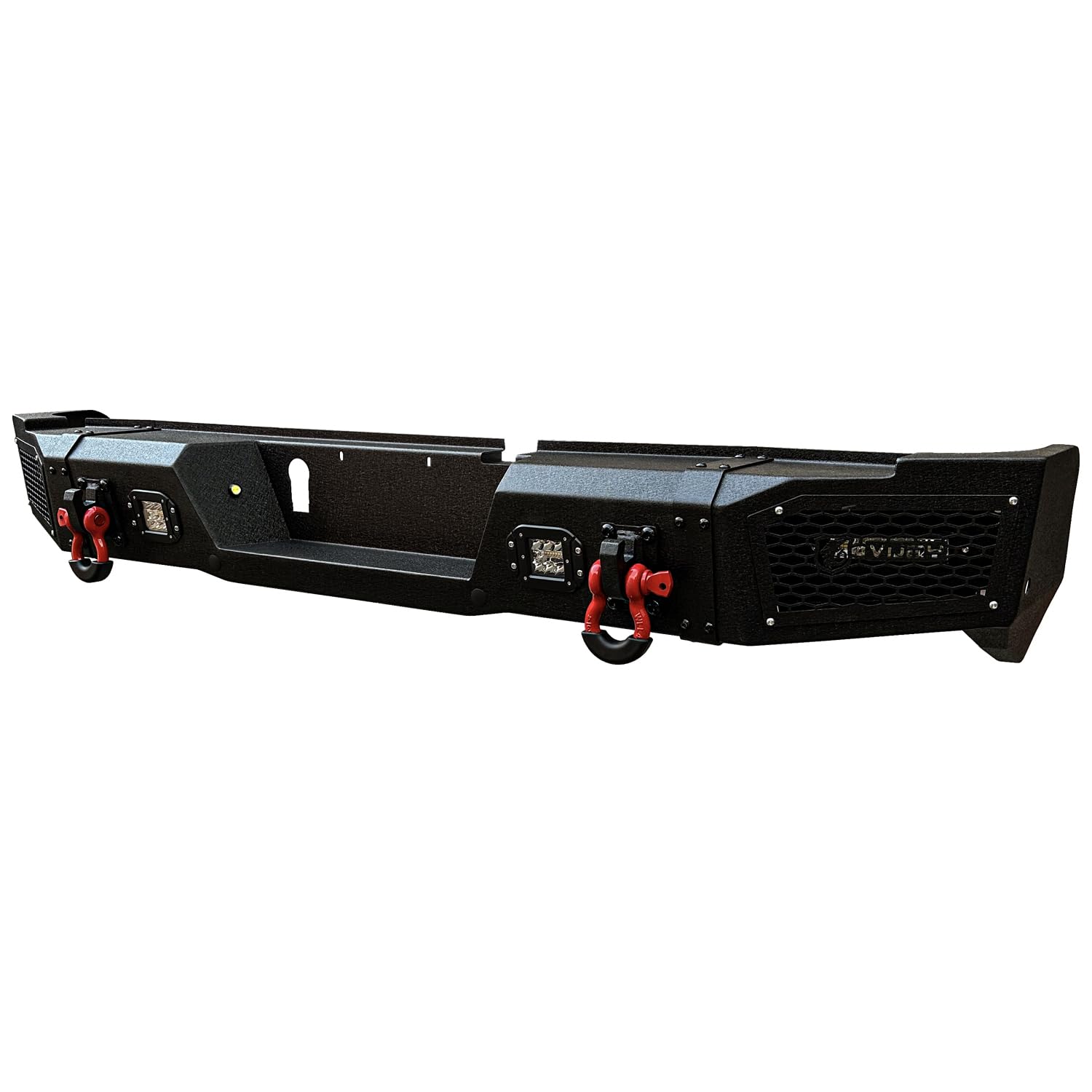 Black Textured Rear Bumper with 4 LED Lights & D-Ring for 2019-2023 Dodge RAM 2500/3500 | Sensor Mounting Hole | Off-Road Protection & Towing Upgrade