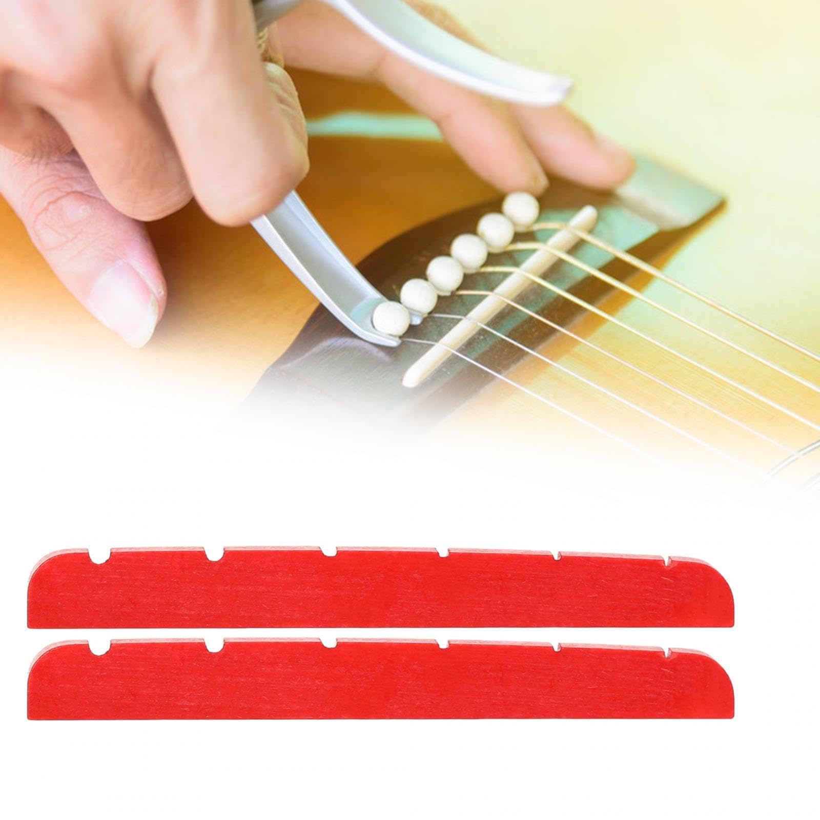 2 Pieces Electric Guitar Bone Nut, 42x3.5mm Flat Bottom Slotted Nut for 6 String Guitars - Red | Replacement Guitar Parts for Fender, Gibson & More | Perfect for DIY Guitar Repair & Maintenance