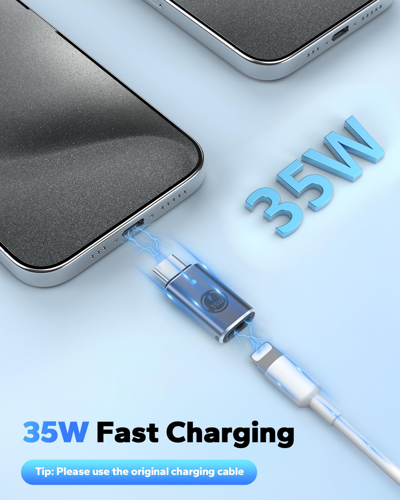 MoKo 4-Pack Lightning to USB C Adapter - Fast Charging Compatible with iPhone 15/16 Pro/Pro Max/Plus, Galaxy S24 - Gray 35W - Perfect for Travel, Home & Office Charging Solutions