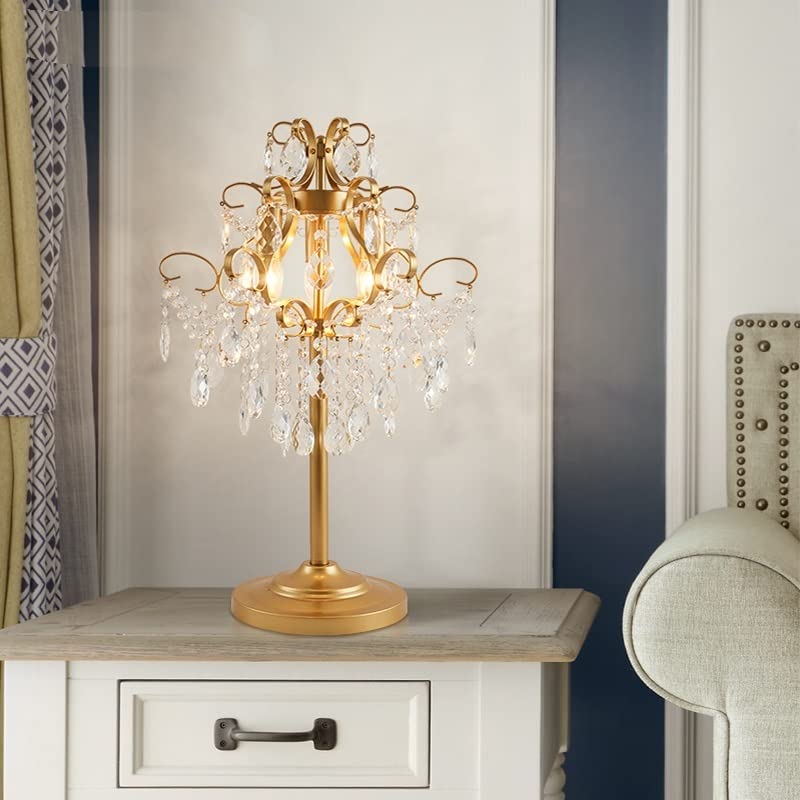 Luxury Crystal Table Lamp - Gold Bedside Desk Lamp with Dimmable Light for Bedroom, Living Room, Dining Room, Study & Home Decor | Perfect for Reading, Working & Creating Ambiance