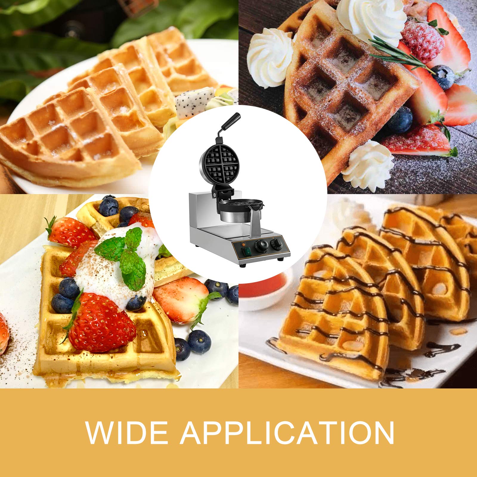 VEVOR Commercial Round Waffle Maker 1100W - Stainless Steel Nonstick Waffle Iron with Temperature & Time Control - 110V Electric Waffle Machine for Restaurants, Bakeries, Cafes, and Home Use - Perfect for Breakfast, Brunch, and Dessert Making