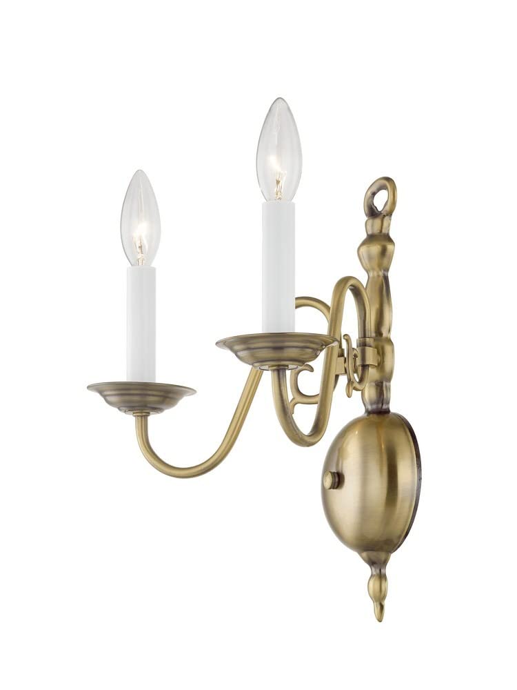 Livex Lighting 5002-02 Williamsburg 2-Light Polished Brass Wall Sconce - Elegant Wall Lighting for Bedroom, Hallway & Living Room Décor