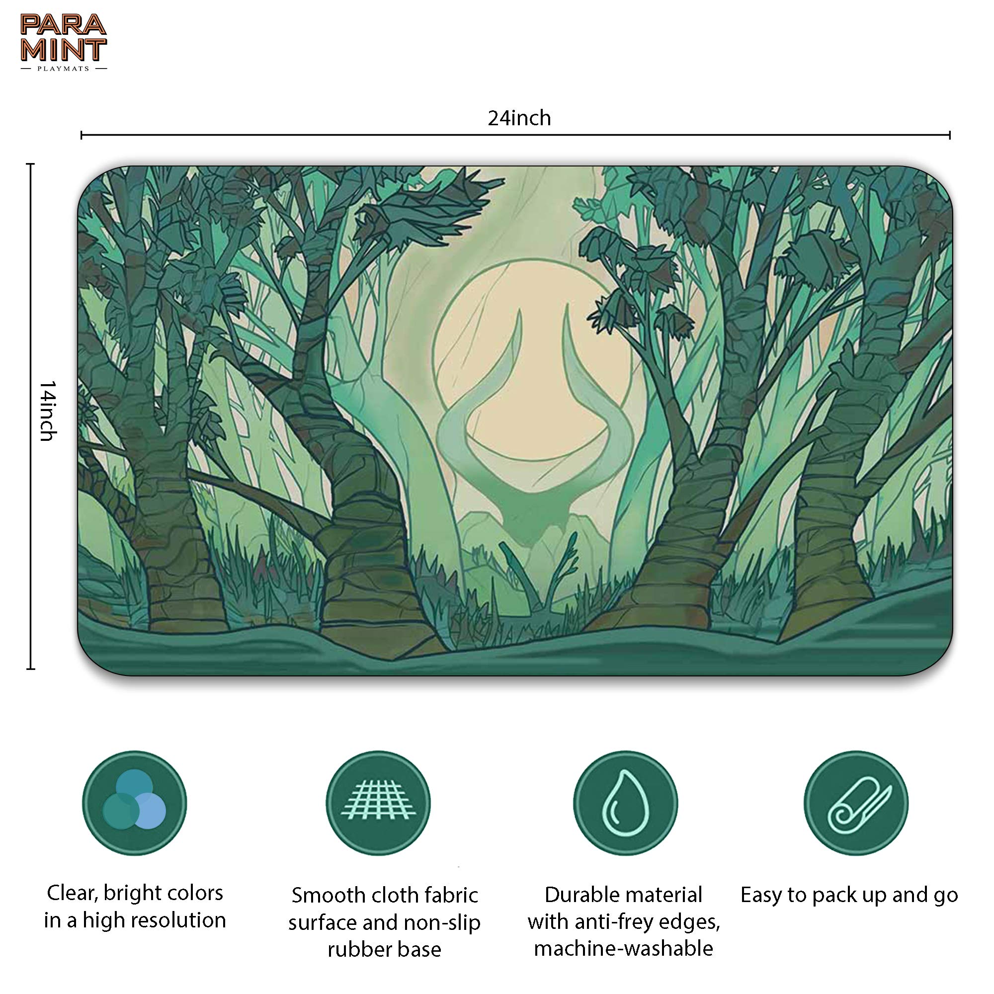 Forest Mana Scenery Stained Glass Stitched MTG Playmat - Magic The Gathering Playmat for MTG, YuGiOh & TCG Games - Premium Original Playmat Art Design - Perfect for Card Game Tournaments & Home Gaming Sessions