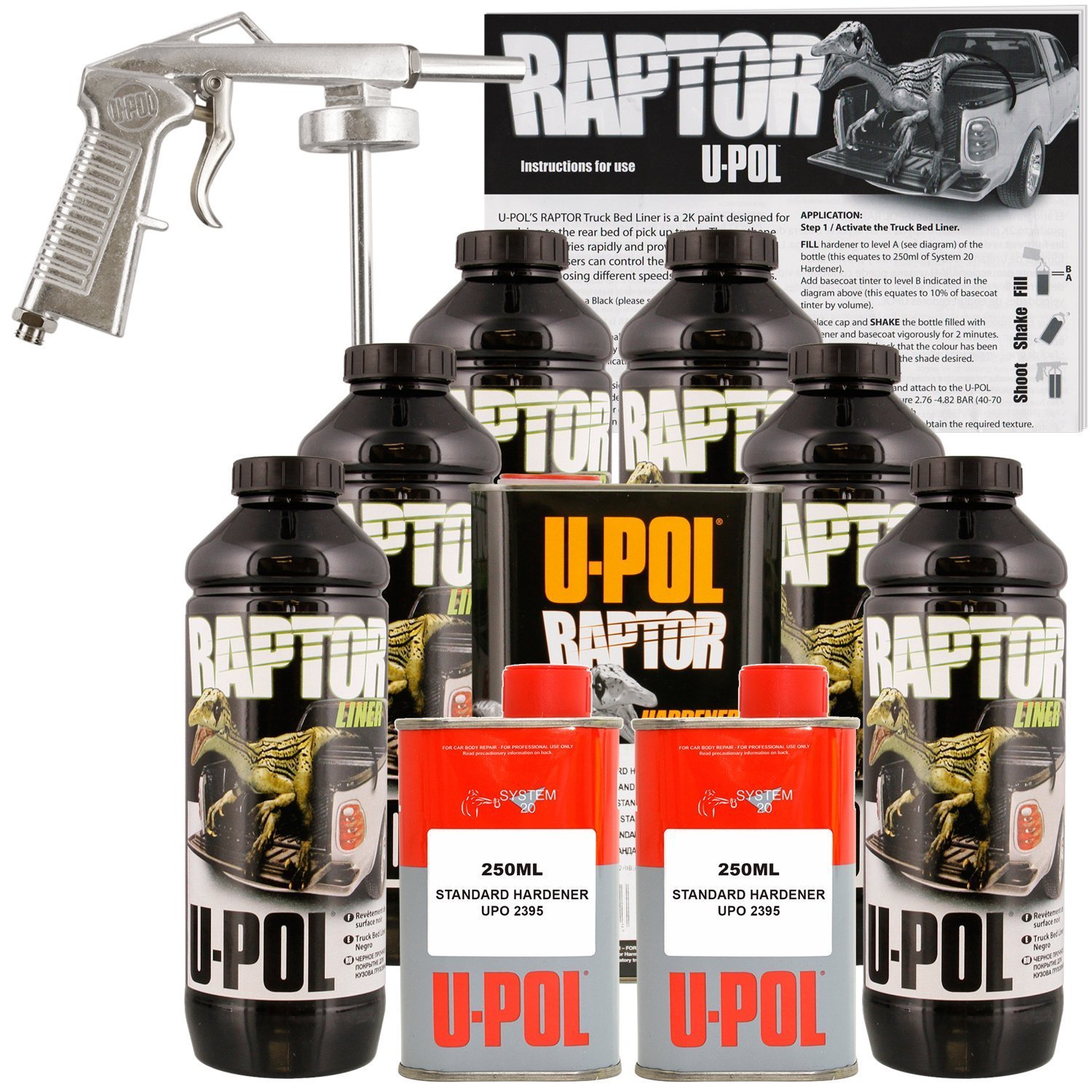 U-POL Raptor Black Urethane Truck Bed Liner Kit - 6 Liters with Free Spray Gun | DIY Protective Coating for Pickup Trucks, SUVs & Off-Road Vehicles