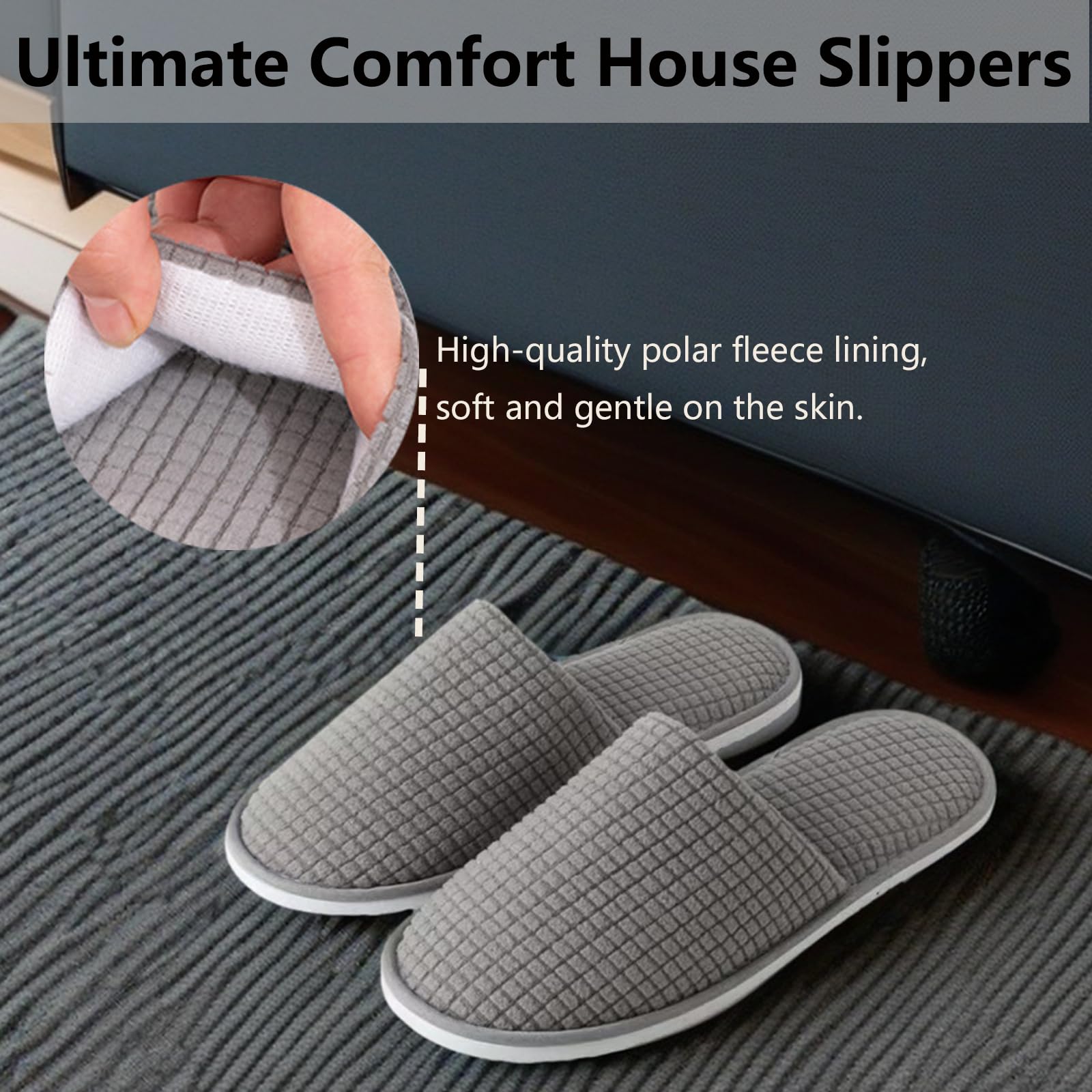 6 Pairs Non-Slip Disposable Slippers for Guests - Washable & Reusable Spa Slides, Indoor House Shoes for Women & Men - Perfect for Hotels, Home Use, Travel & Relaxation