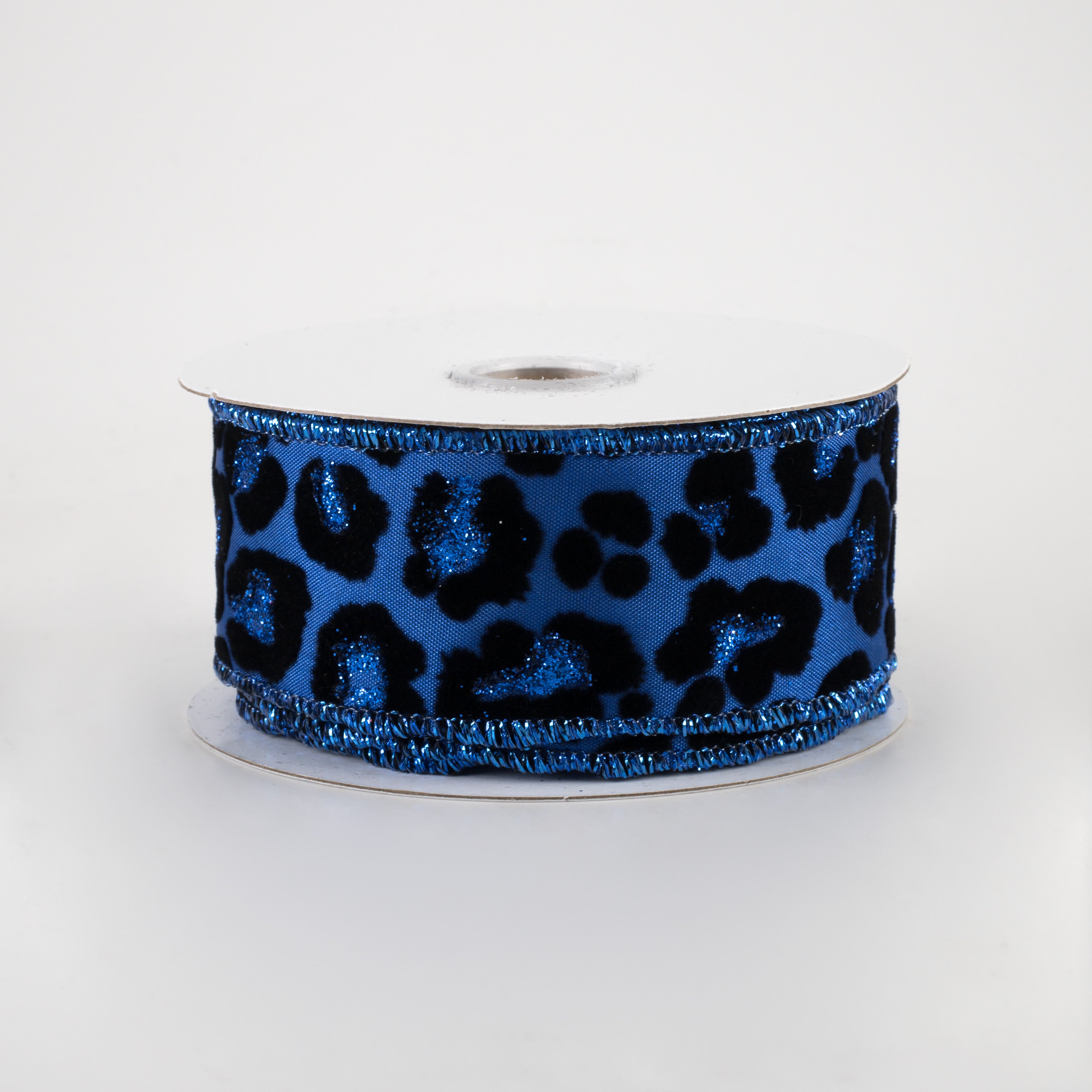 1.5 Inch Flocked Cheetah Print Satin Ribbon - Royal Blue (10 Yards) for Gift Wrapping, DIY Crafts, Hair Bows, and Party Decorations