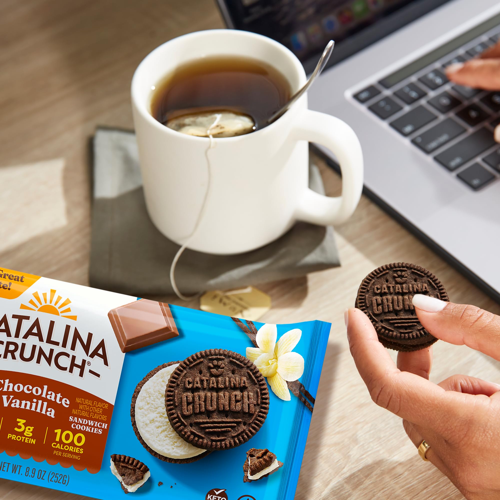 Catalina Crunch Chocolate Vanilla Sandwich Cookies - Low Carb, Keto-Friendly, Sugar-Free Snacks (8.9 oz, 21 Cookies) - Perfect for Weight Loss, Diabetic Diets & On-the-Go Healthy Snacking