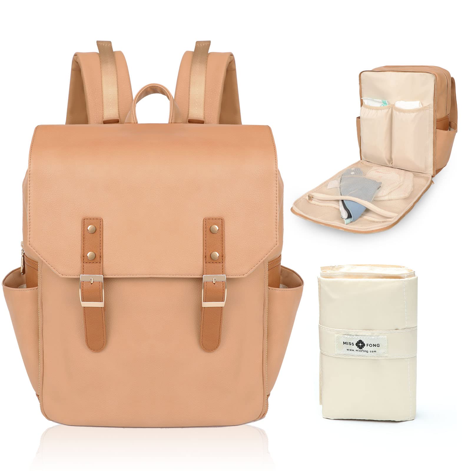 Miss Fong Premium Leather Diaper Backpack - Stylish Baby Bag with Changing Pad | Perfect for Travel, Daycare & On-the-Go Parents