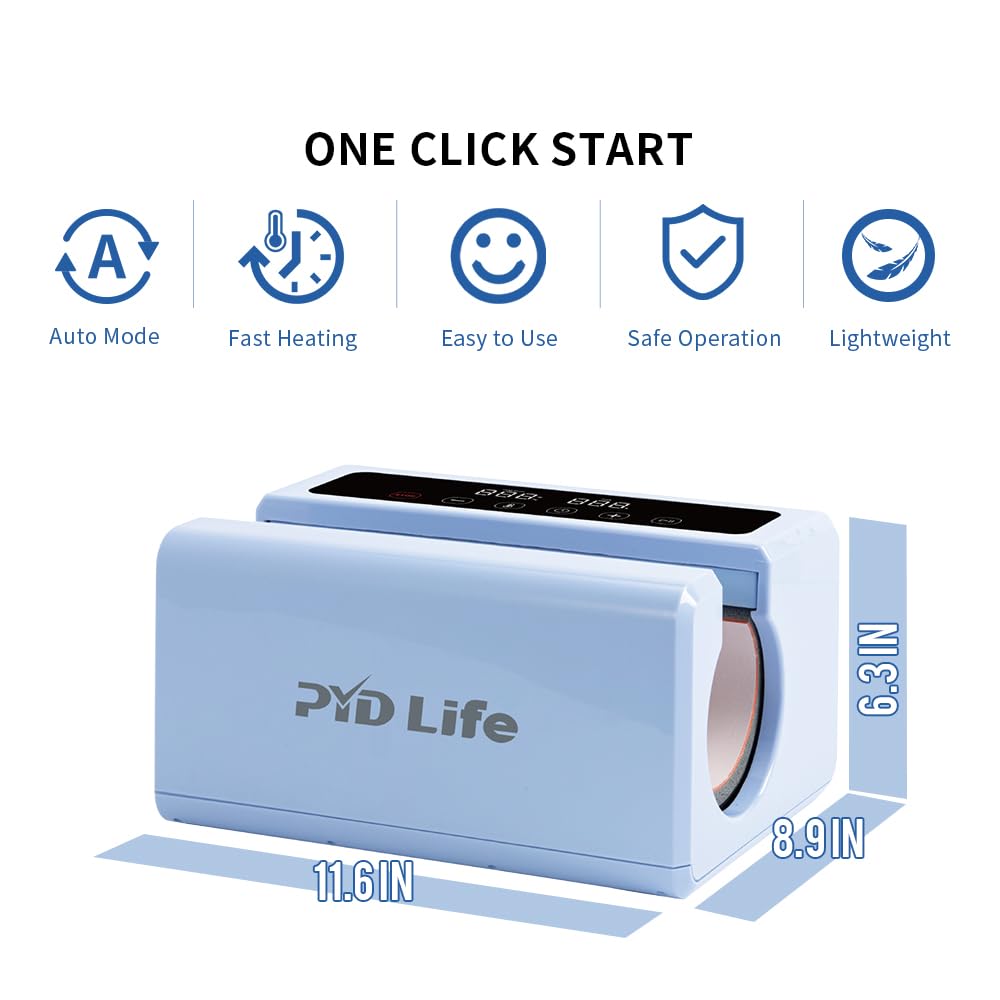 PYD Life 120V Auto Tumbler Heat Press Machine - Digital Touch Screen for 10-30oz Sublimation Printing on Mugs, Cups & Bottles (20oz/30oz Capacity, Light Blue) - Perfect for DIY Craft Projects, Small Business & Home Use