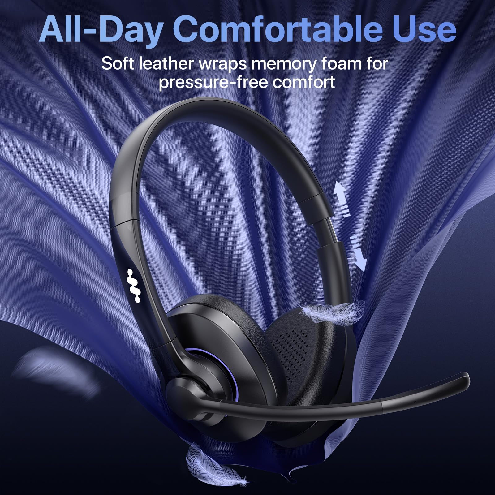 Necode Bluetooth Headset Wireless Headphones with Noise Cancelling Microphone & Mic Mute, 55Hrs Battery Life Bluetooth 5.3 Over-Ear Headset for Phone, Laptop, Computer - Perfect for Office, Gaming, and Online Meetings