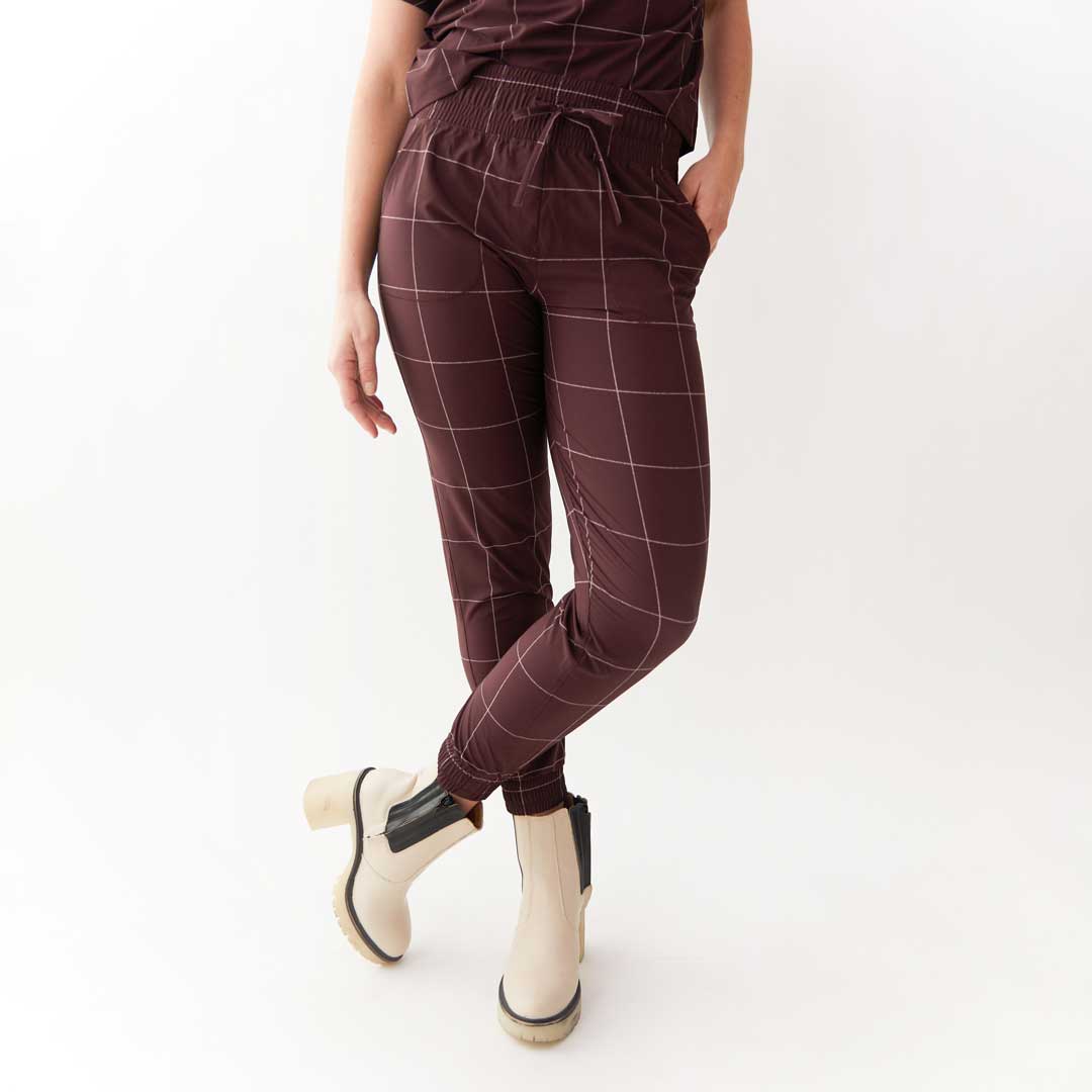 Stylish Maroon Windowpane Joggers for Men & Women - Comfortable Travel & Lounge Pants for Casual Wear, Running Errands, and Relaxing at Home