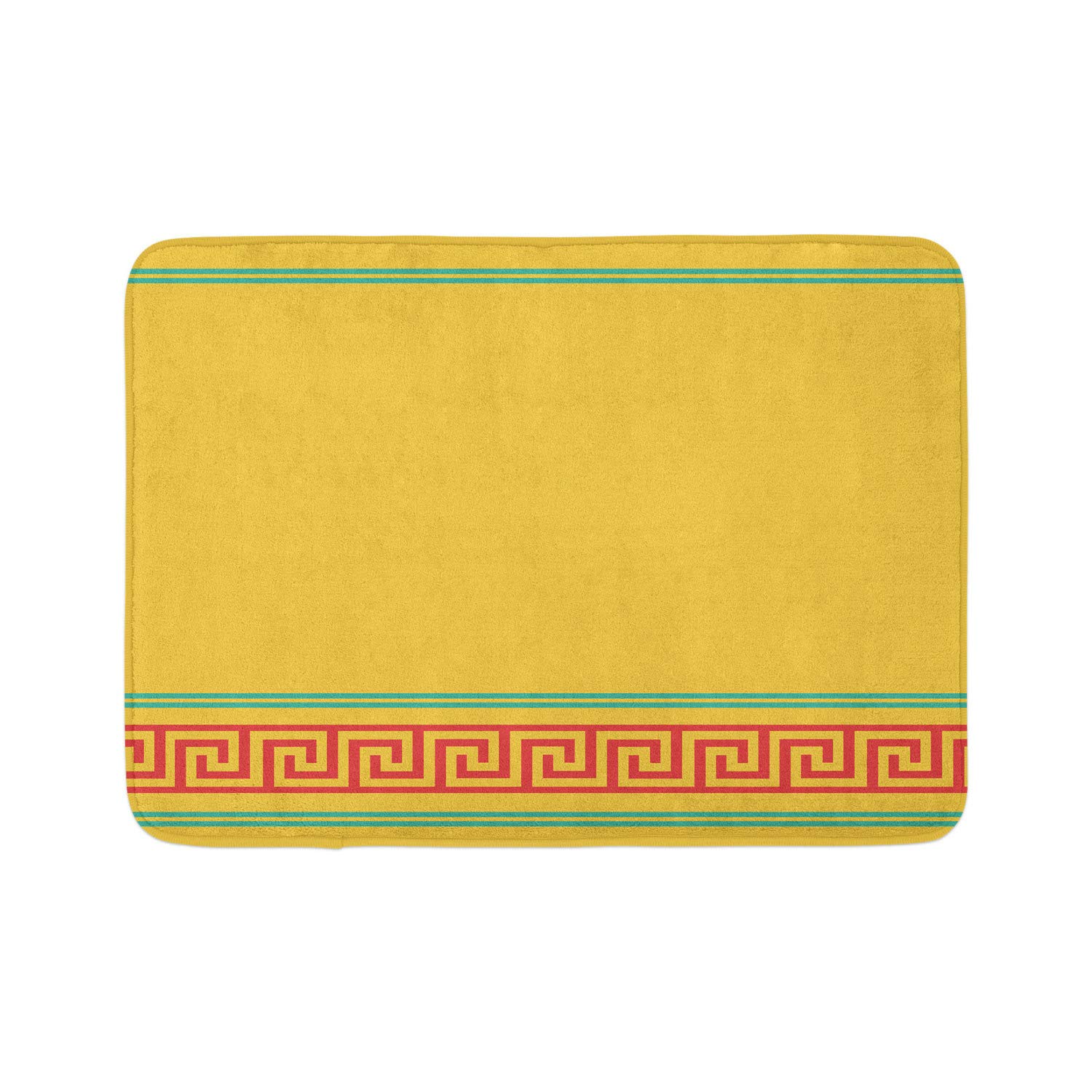 Ambesonne Abstract Bath Mat - Non-Slip Plush Bathroom Rug, Classic Greek Inspired Monochrome Design, 30.2 x 20 Inches, Dark Yellow Red & Teal - Perfect for Modern Bathrooms, Guest Suites & Spa Decor
