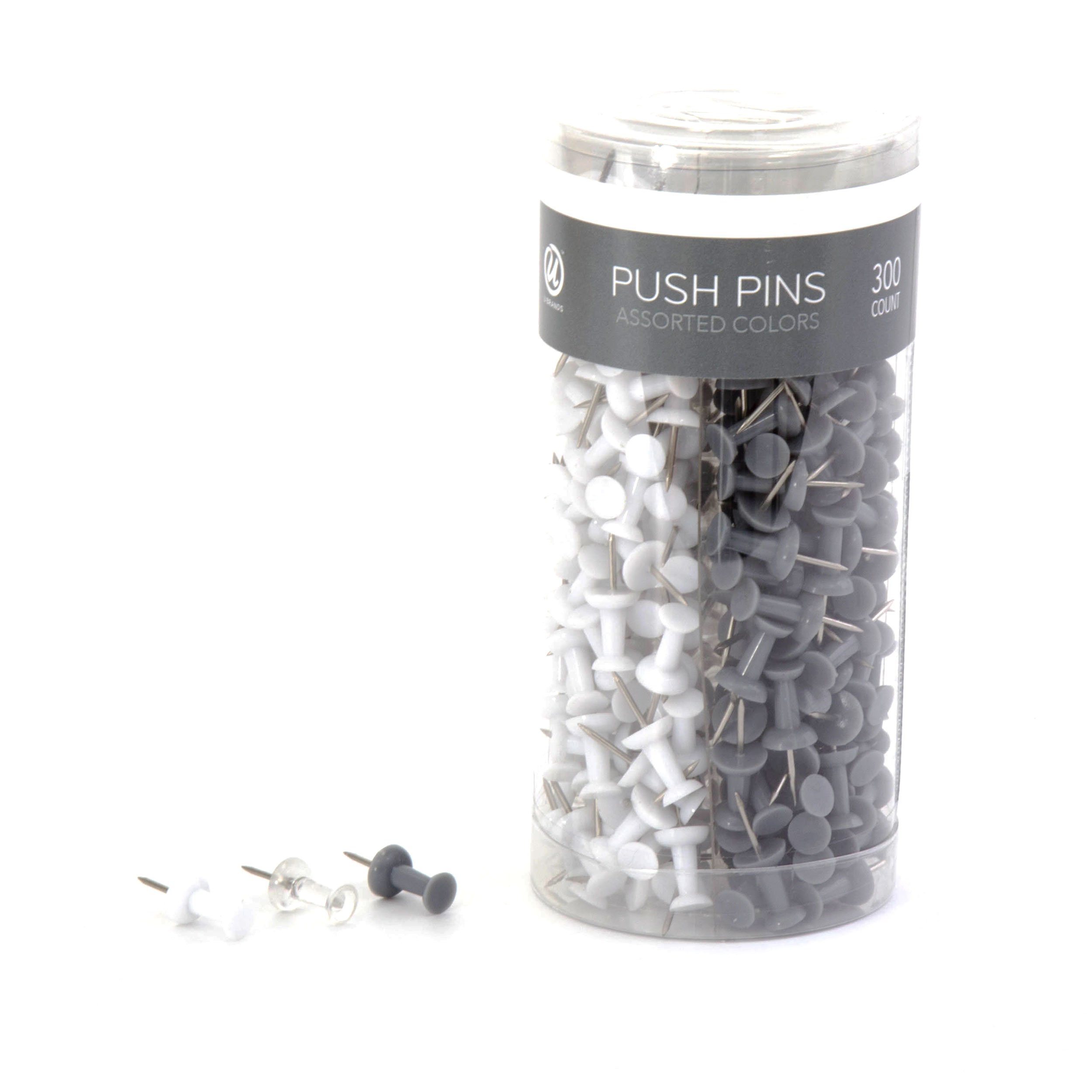 U Brands Push Pins - 300 Count, Black White & Gray Plastic Head with Steel Point - Perfect for Office, Bulletin Boards, Home Decor & School Projects