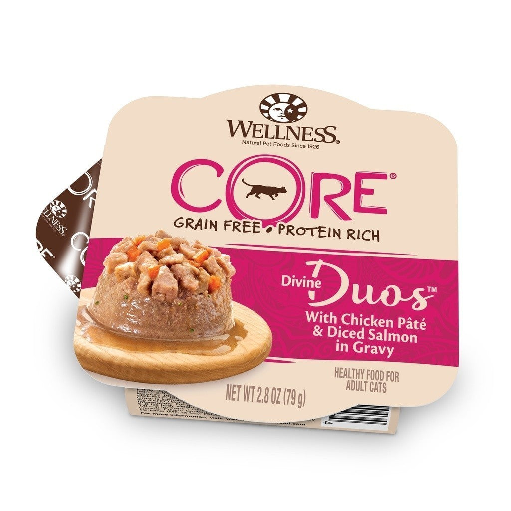 Wellness Core Divine Duos Grain-Free Wet Cat Food 2.8oz - Premium Natural Nutrition for Adult Cats - Delicious Chicken & Duck Recipe - Perfect for Picky Eaters & Weight Management
