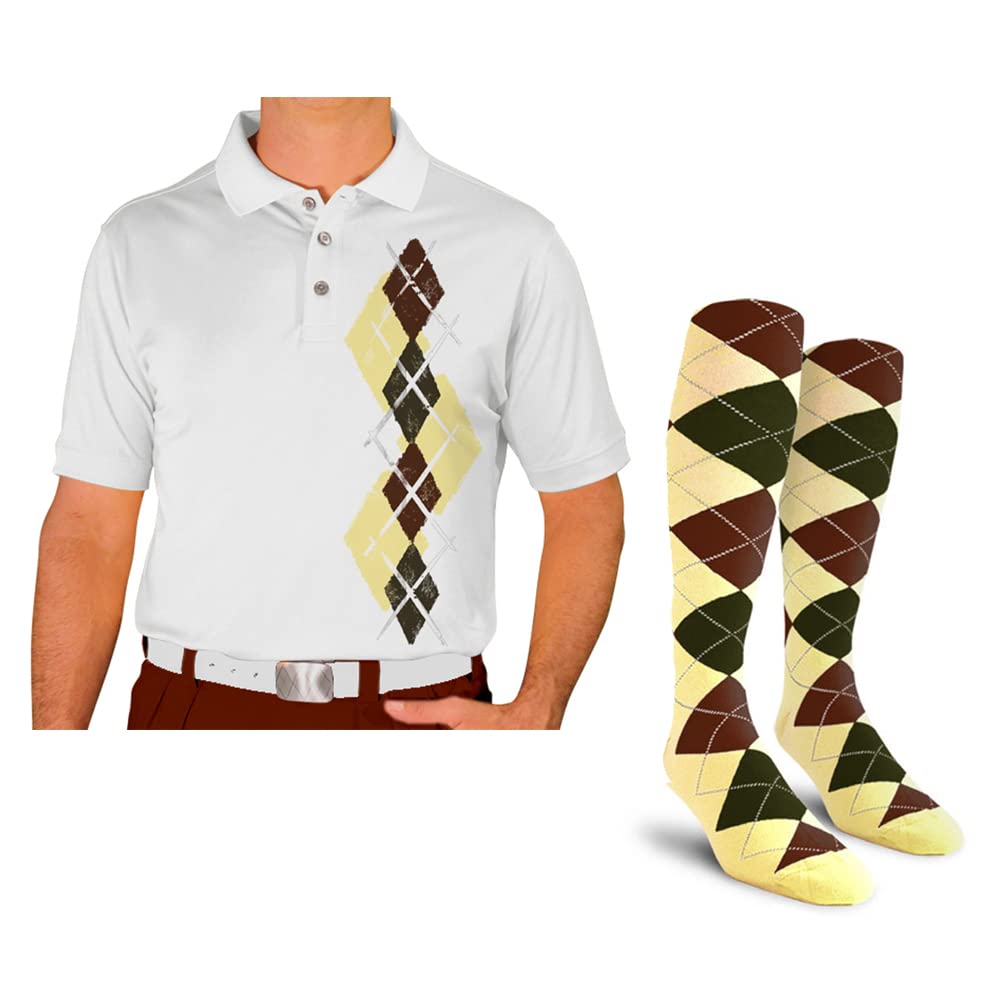 Breathable Dry Fit Short Sleeve Graphic Golf Polo Shirt with Matching Socks for Men - Argyle Paradise Design (A-Z) | Perfect for Golf Outings, Casual Wear & Summer Sports