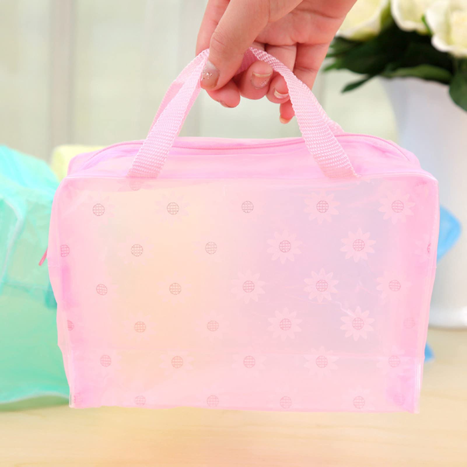 Waterproof Floral Print Travel Toiletry Bag for Women - Portable Translucent Makeup Cosmetics Organizer Pouch for Toiletries, Brushes & Beauty Essentials | Perfect for Vacation, Gym & Business Trips