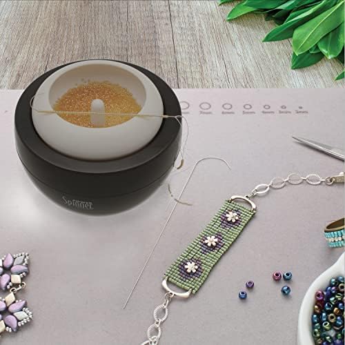 The Beadsmith Spin & String Power Spinner – Plastic Beading Spinning Wheel with 3 Cups & 2 Needles – Battery-Operated (2 AA) – Fast Seed Bead Stringing for Jewelry Making, Fringe, DIY Crafts – Perfect for Necklaces, Bracelets & Home Decor Projects