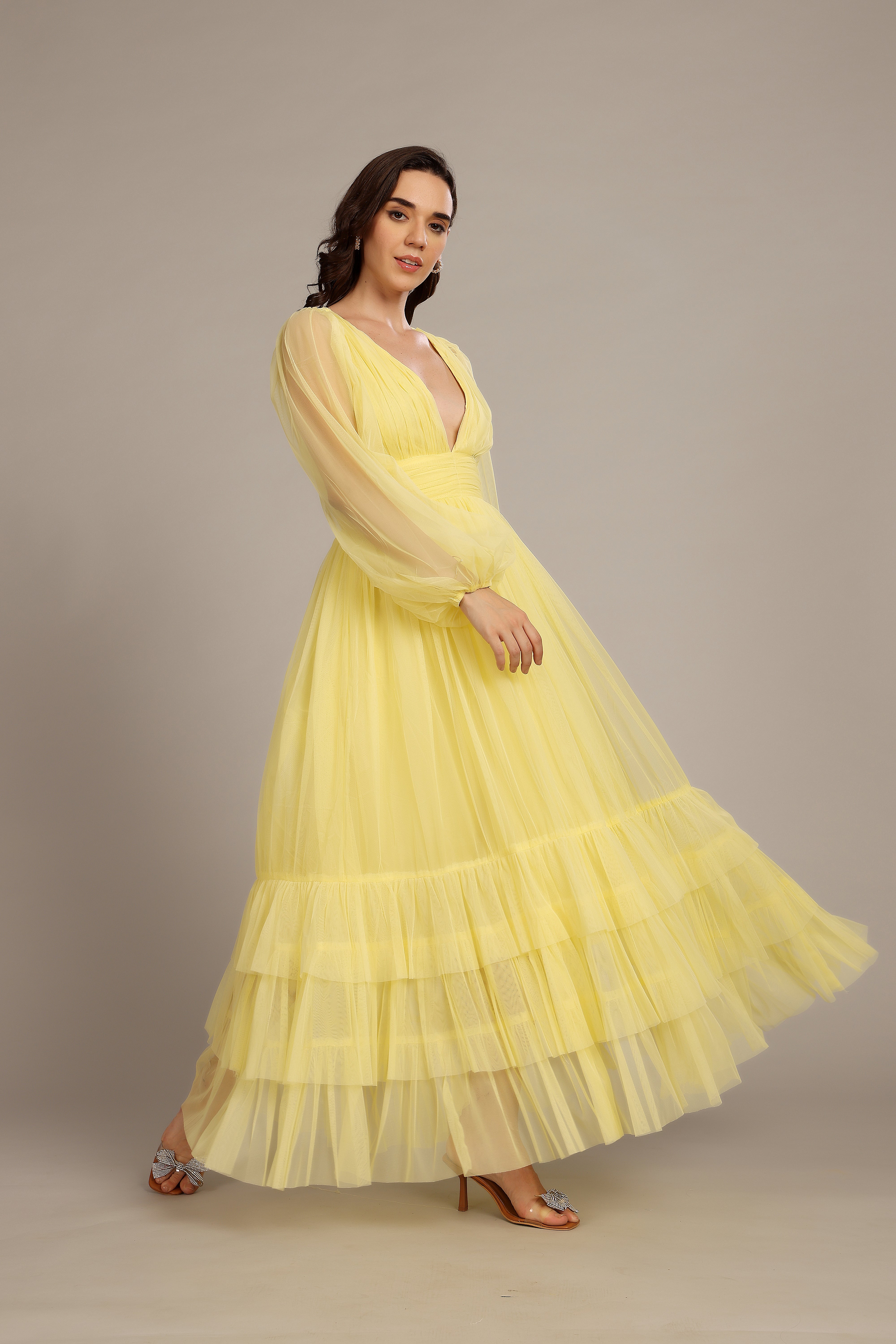 Buttercup Yellow Madison Long Sleeve Maxi Dress for Women - Elegant Flowy Formal & Casual Wear for Weddings, Parties & Everyday Outfits