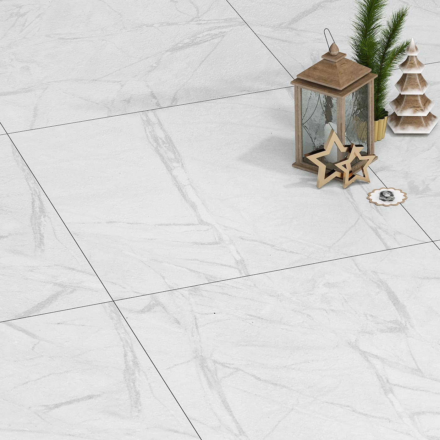 30 Pack White Peel and Stick Floor Tiles - 12x12 Inch Waterproof Vinyl Flooring, Carrara Marble Pattern - Removable Self-Adhesive Tiles for Kitchen, Bathroom, Laundry Room - Easy DIY Home Renovation & Quick Floor Upgrade