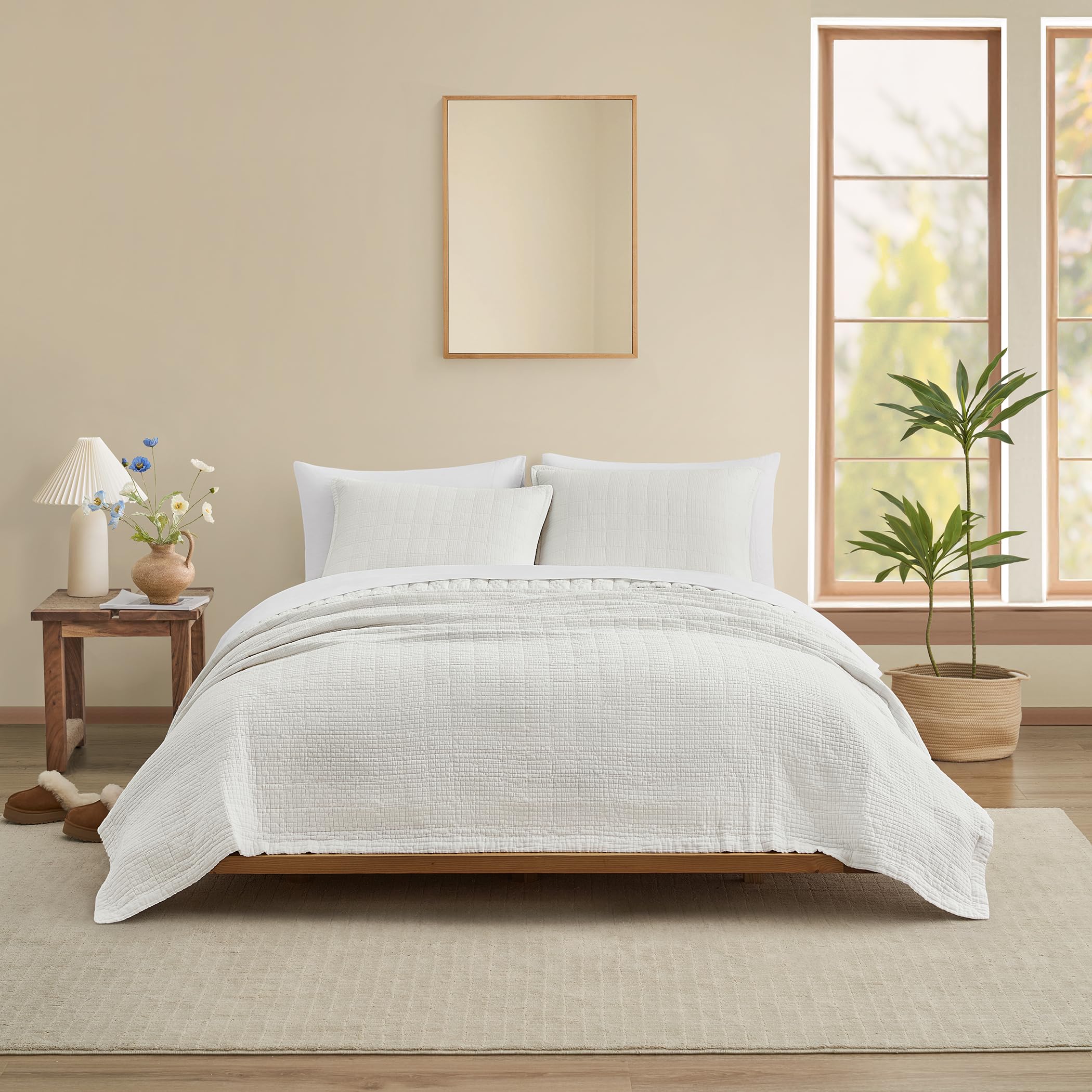 Premium UGG Campo Cotton Quilt - Soft King Size Bedding with Exquisite Stitching, All-Season Comfort, Machine Washable - Snow White Color for Cozy Bedroom & Guest Room Decor