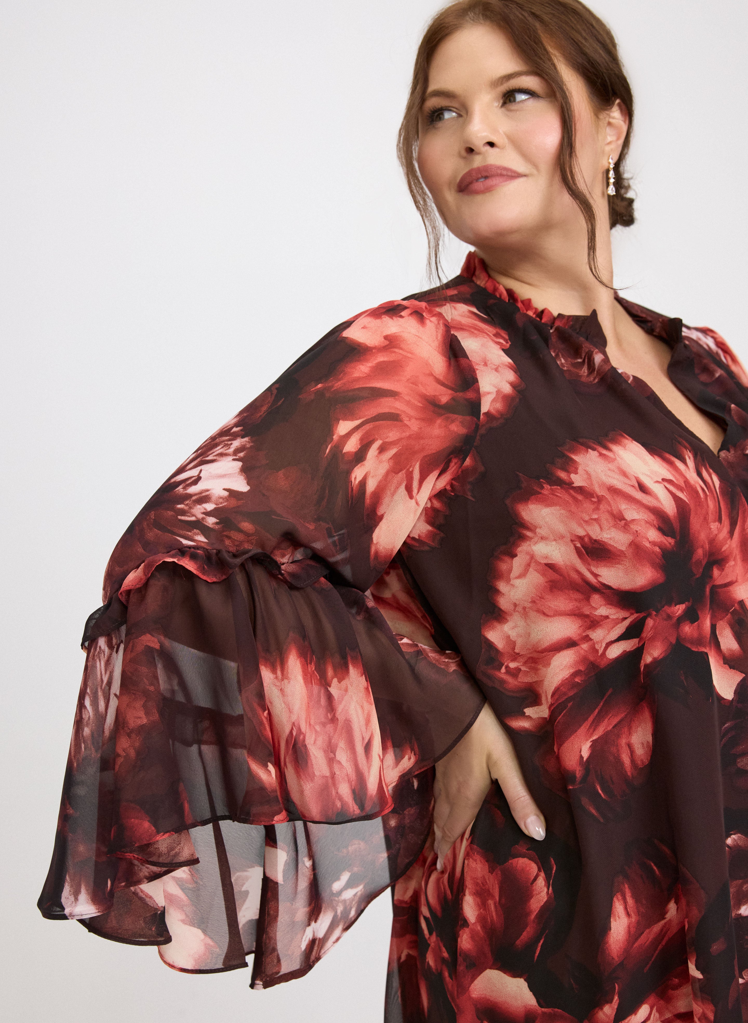 Floral Bell Sleeve Dress for Women - Elegant Boho Maxi Dress with Flowy Bell Sleeves - Perfect for Weddings, Parties & Summer Vacations