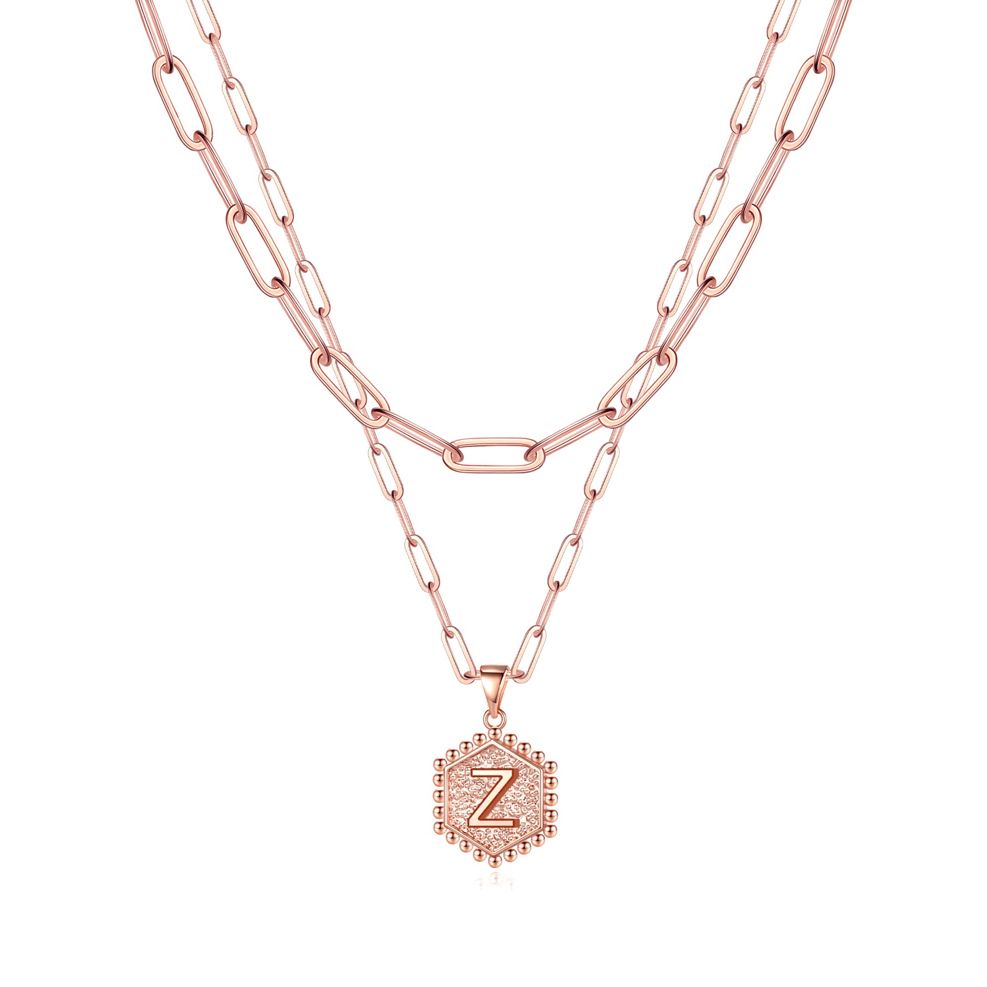 Dainty Layered Initial Necklaces for Women - 14K Gold Plated Paperclip Chain Necklace with Hexagon Letter Pendant | Simple & Cute Gold Layered Choker Necklace | Perfect for Everyday Wear, Gifts & Special Occasions