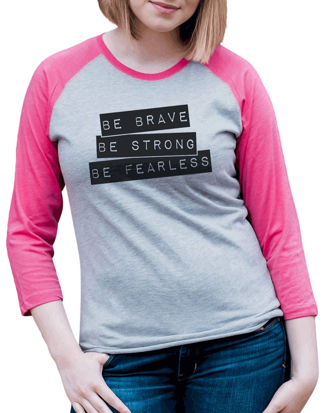 Women's Be Brave T-Shirt - Pink Raglan for Gym & Casual Wear