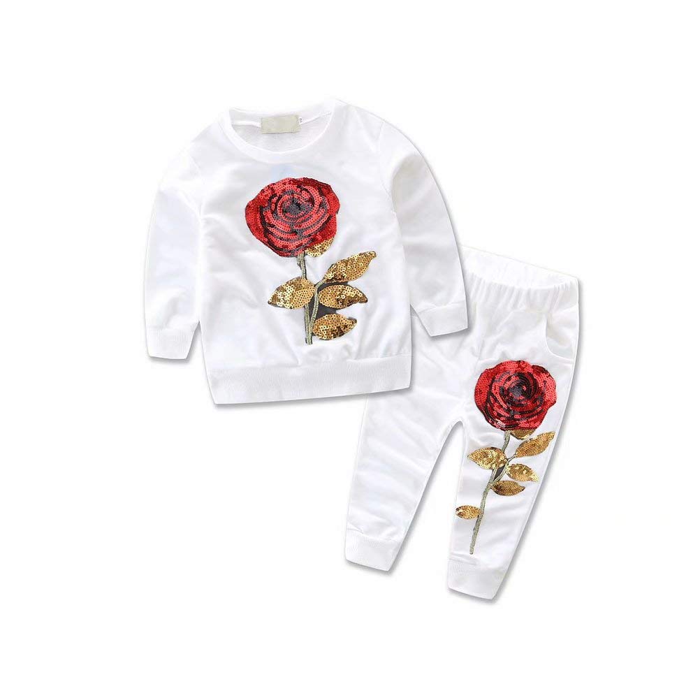 Sparkly Toddler Girl's Sequined Flower Outfit Set - Fall Fashion for Toddlers | Perfect for Birthday Parties, Photo Shoots & Holiday Events
