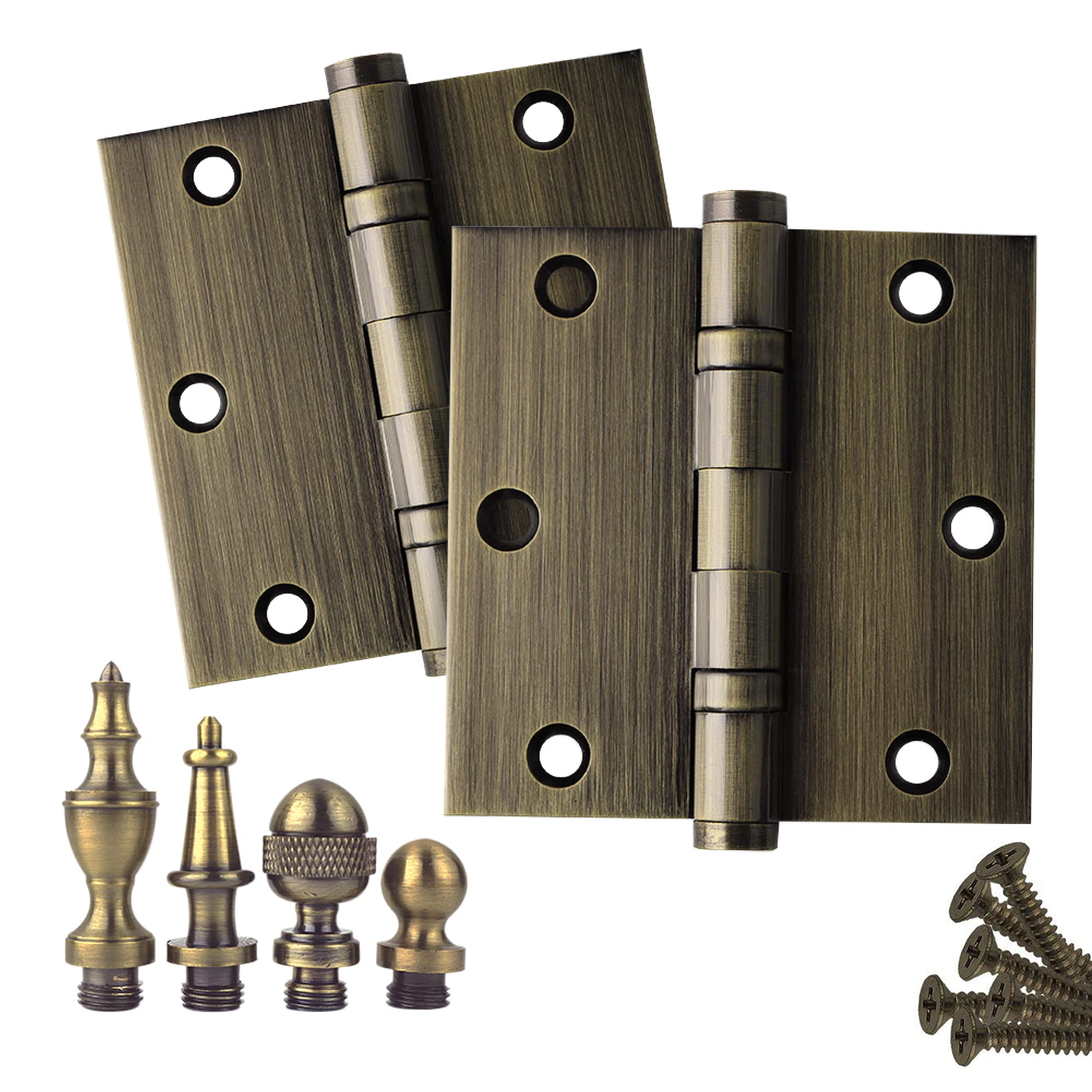 Solid Brass Door Hinge 3.5x3.5 Inch - Heavy Duty Antique Brass for Home Improvement (2 Pack) - Perfect for Vintage Doors & Cabinets