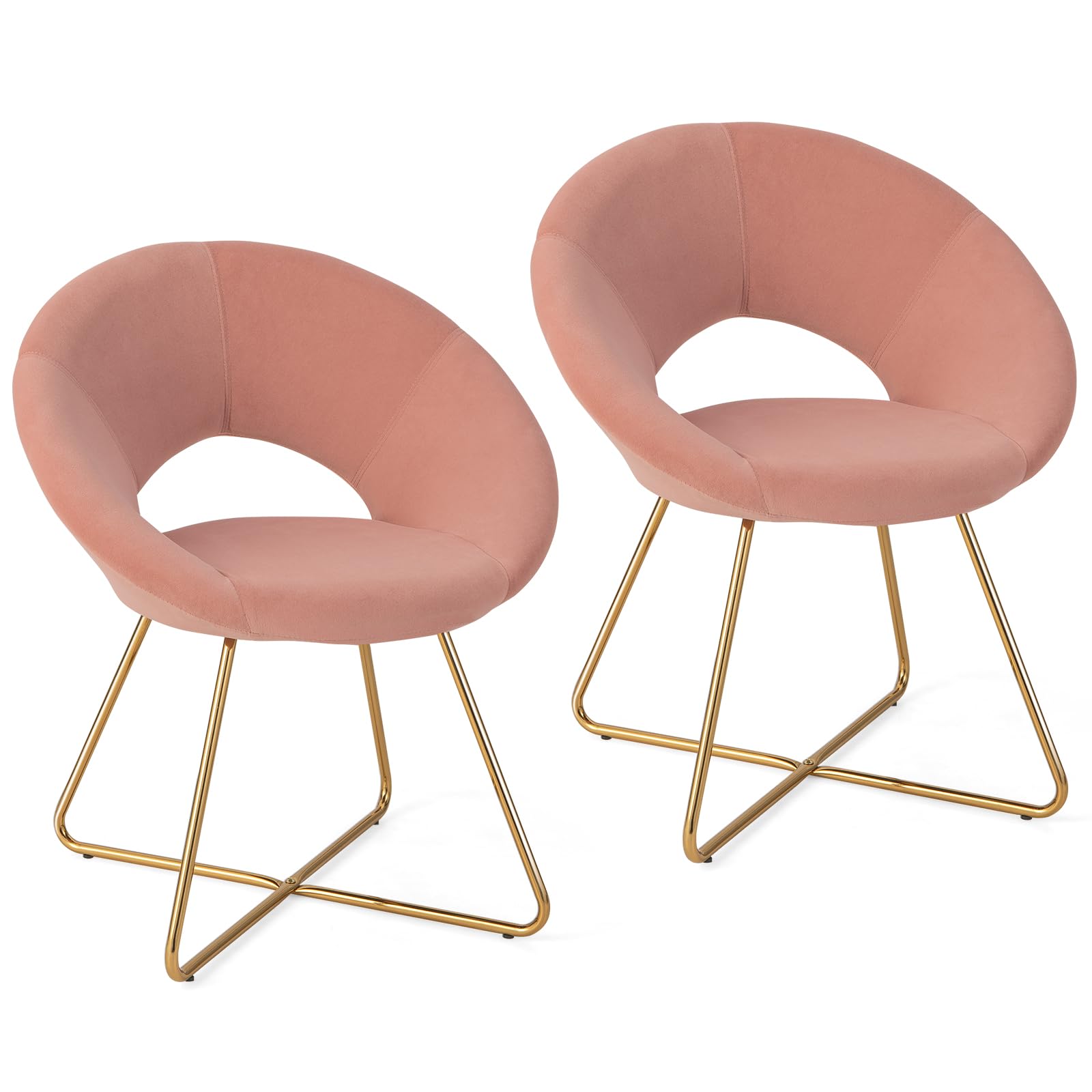 Giantex Velvet Accent Chair Set of 2 - 300 Lbs Capacity Upholstered Vanity Makeup Chairs, Modern Dining & Desk Chairs for Bedroom & Living Room, Coral Pink - Perfect for Home Office, Dressing Room & Lounge Areas