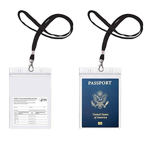 Passport & ID Badge Holder with Lanyard - 2 Pack Black for Cruise & Travel