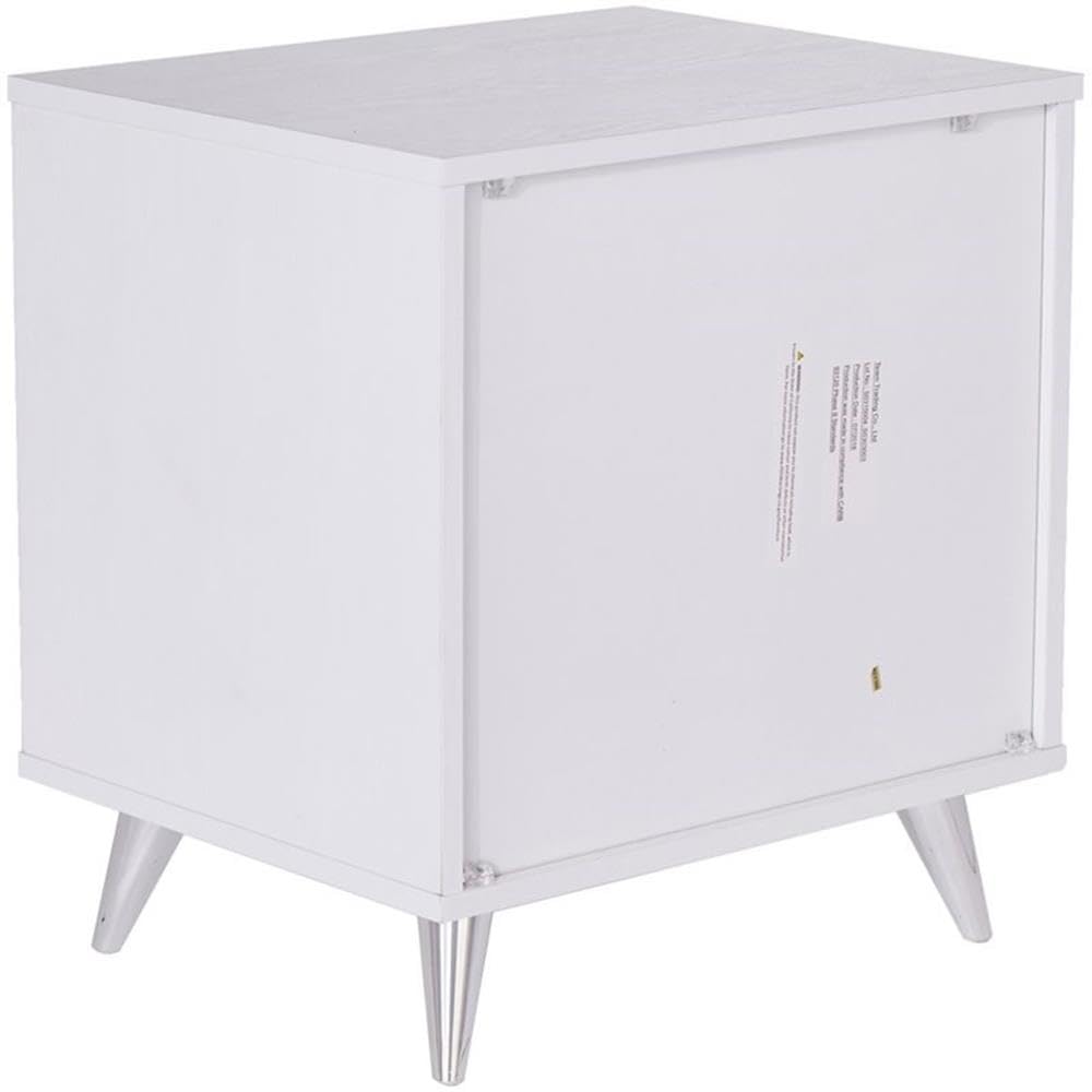 Allora Mid-Century Modern 3-Drawer Nightstand - White & Chrome Finish Bedside Table for Bedroom, Living Room, or Office