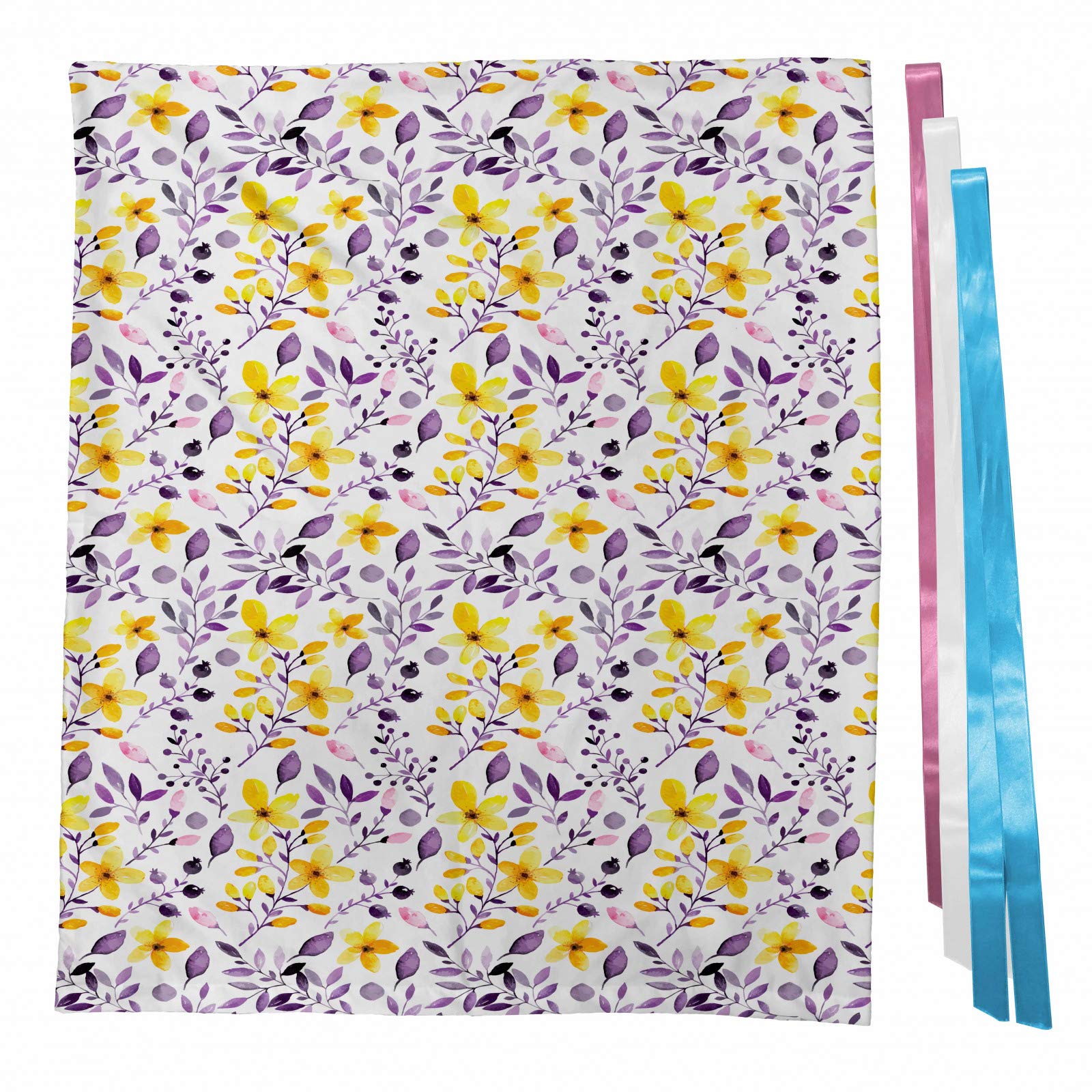 Ambesonne Floral Gift Bag - Purple Yellow Watercolor Leaves & Flowers for Party Favors