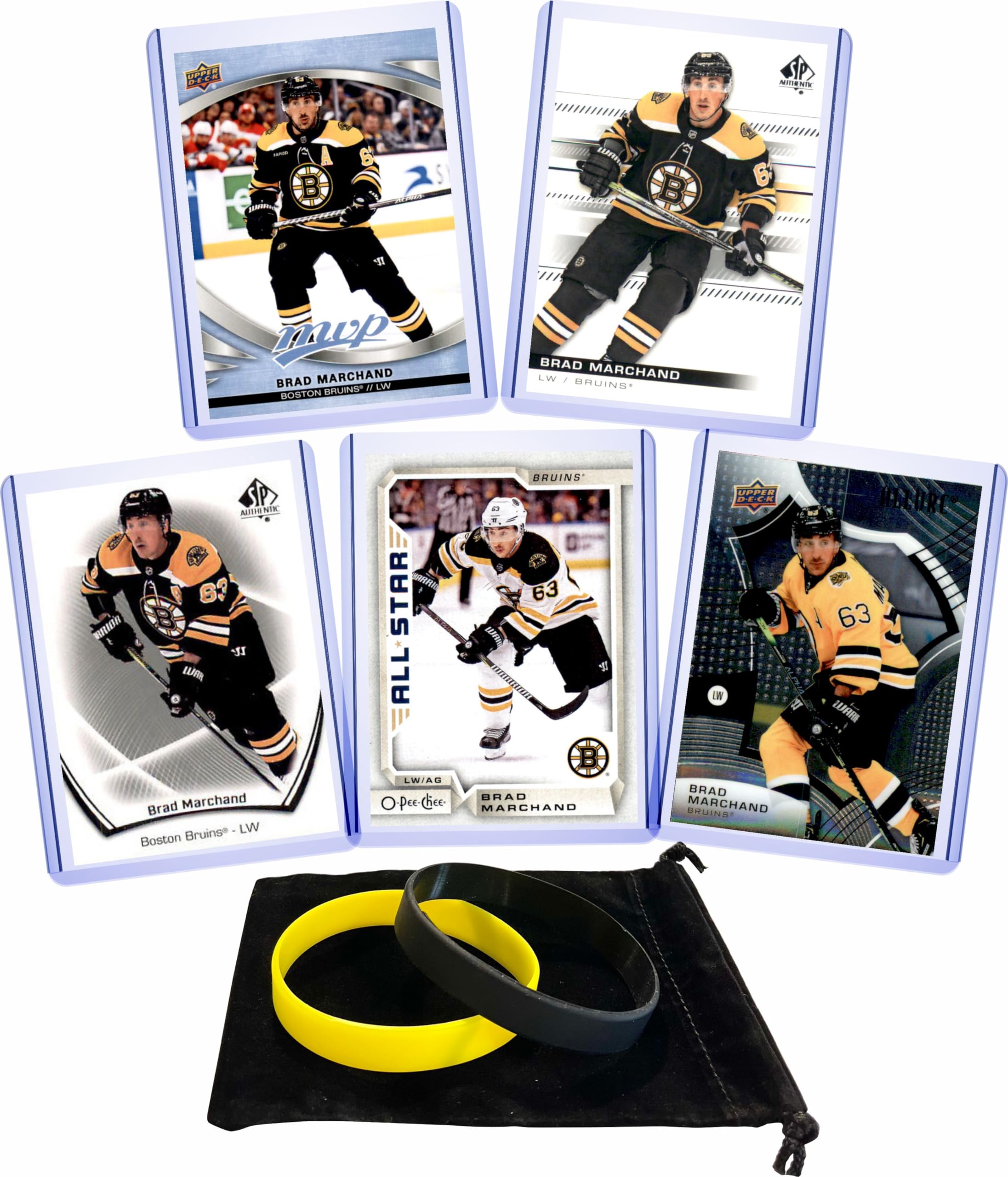 Brad Marchand (5) Assorted Boston Bruins Hockey Cards Gift Pack - Perfect for Collectors, Fans & Sports Memorabilia Gifts