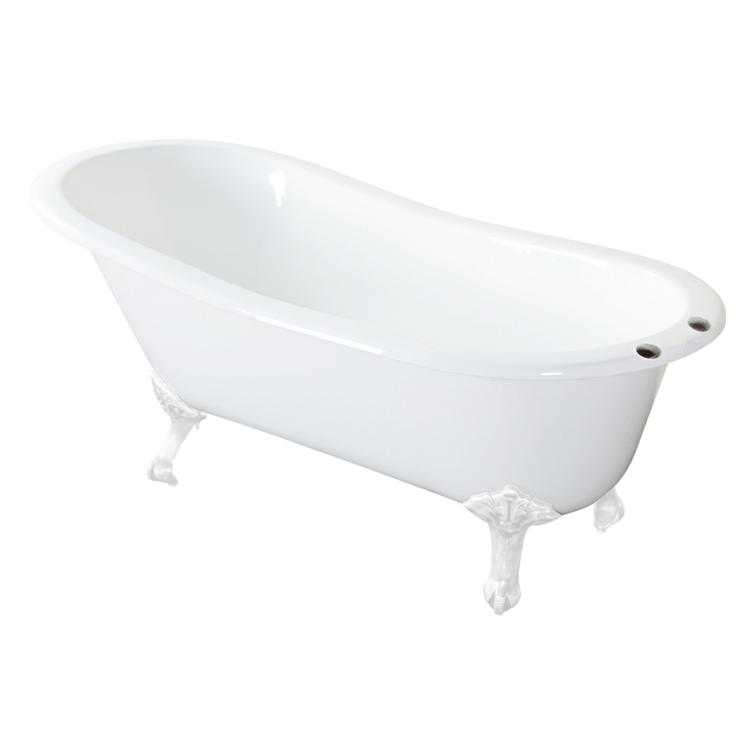 Aqua Eden 61 Inch White Cast Iron Oval Single Slipper Clawfoot Bathtub with 7 Inch Faucet Drillings - Vintage Freestanding Soaking Tub for Bathroom Remodel & Luxury Spa Experience