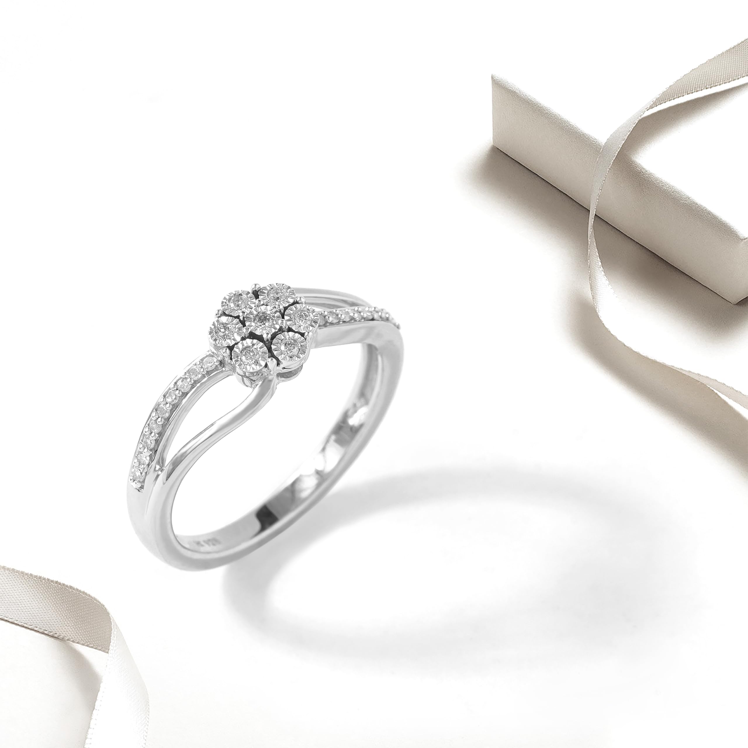 DZON Sterling Silver 1/10 CT TDW Diamond Promise Ring for Women - Perfect for Anniversaries, Engagements & Romantic Gifts