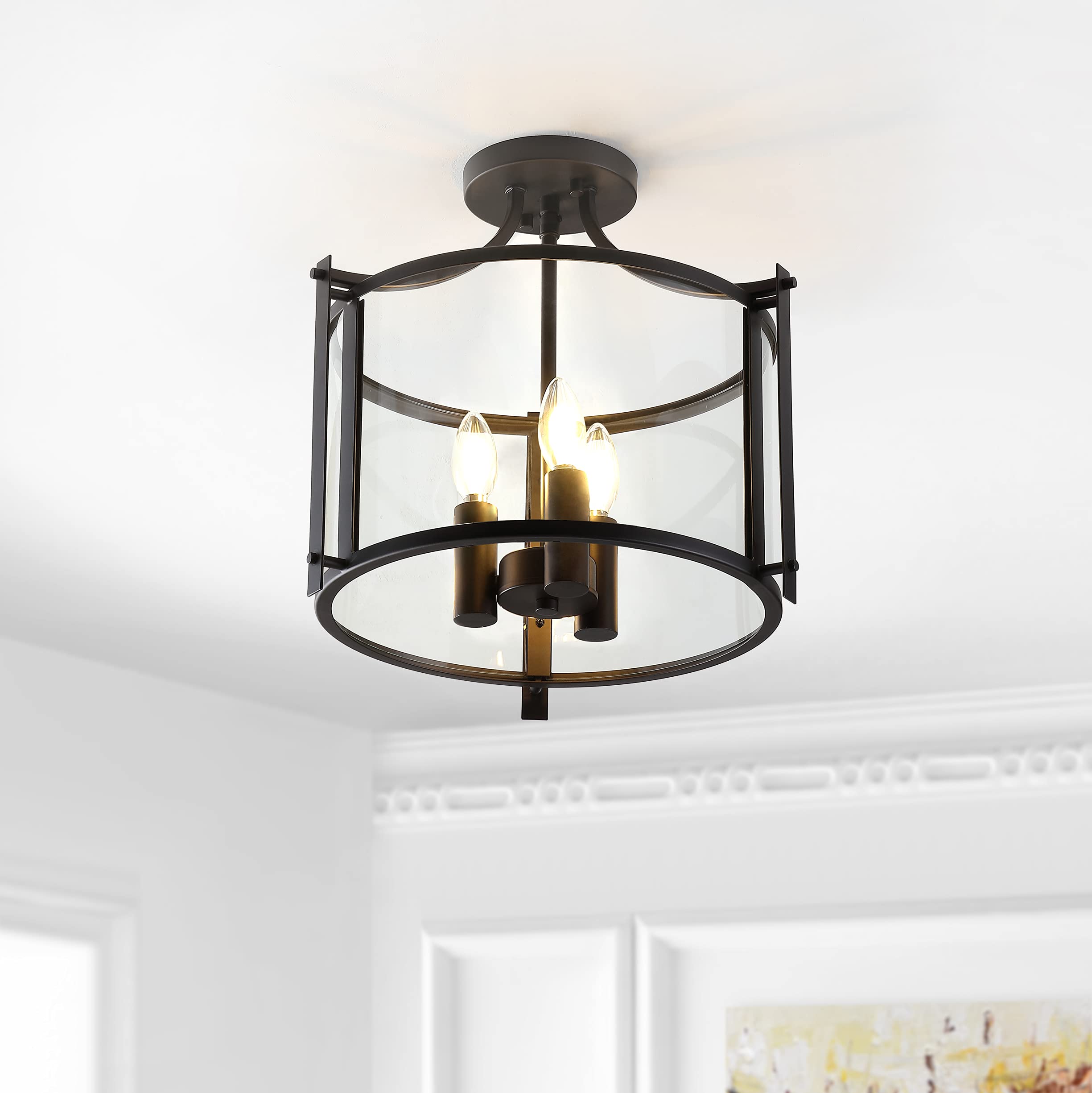 SAFAVIEH Grenten 3-Light Flush Mount Ceiling Light Fixture - Oil Rubbed Bronze Finish - LED Bulbs Included - Perfect for Kitchen, Bathroom, Dining Room, Bedroom, Foyer & Hallway Lighting