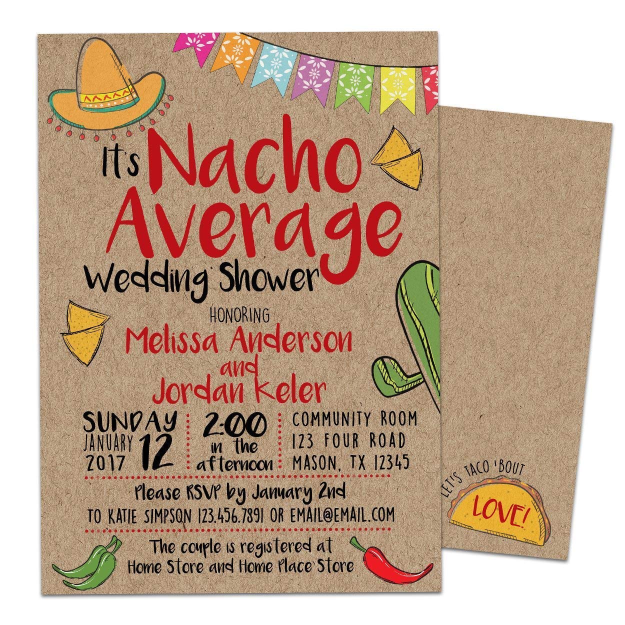 Nacho Average Bridal Shower Invitations - Kraft Fiesta Wedding Invites for Mexican Themed Parties & DIY Wedding Celebrations