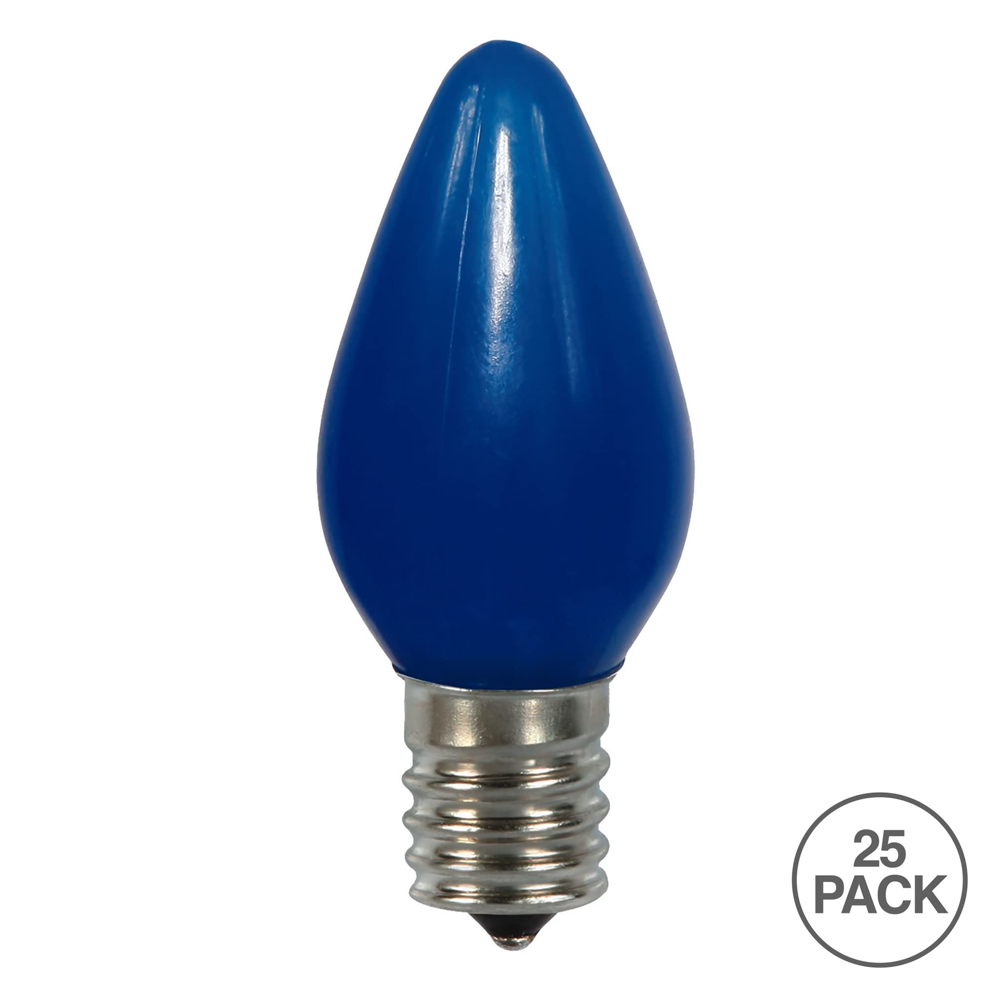 Vickerman 25-Pack C7 Ceramic LED Blue Light Bulbs - Energy Efficient Holiday & Christmas Decorations for Indoor/Outdoor Tree, Home, and Party Lighting