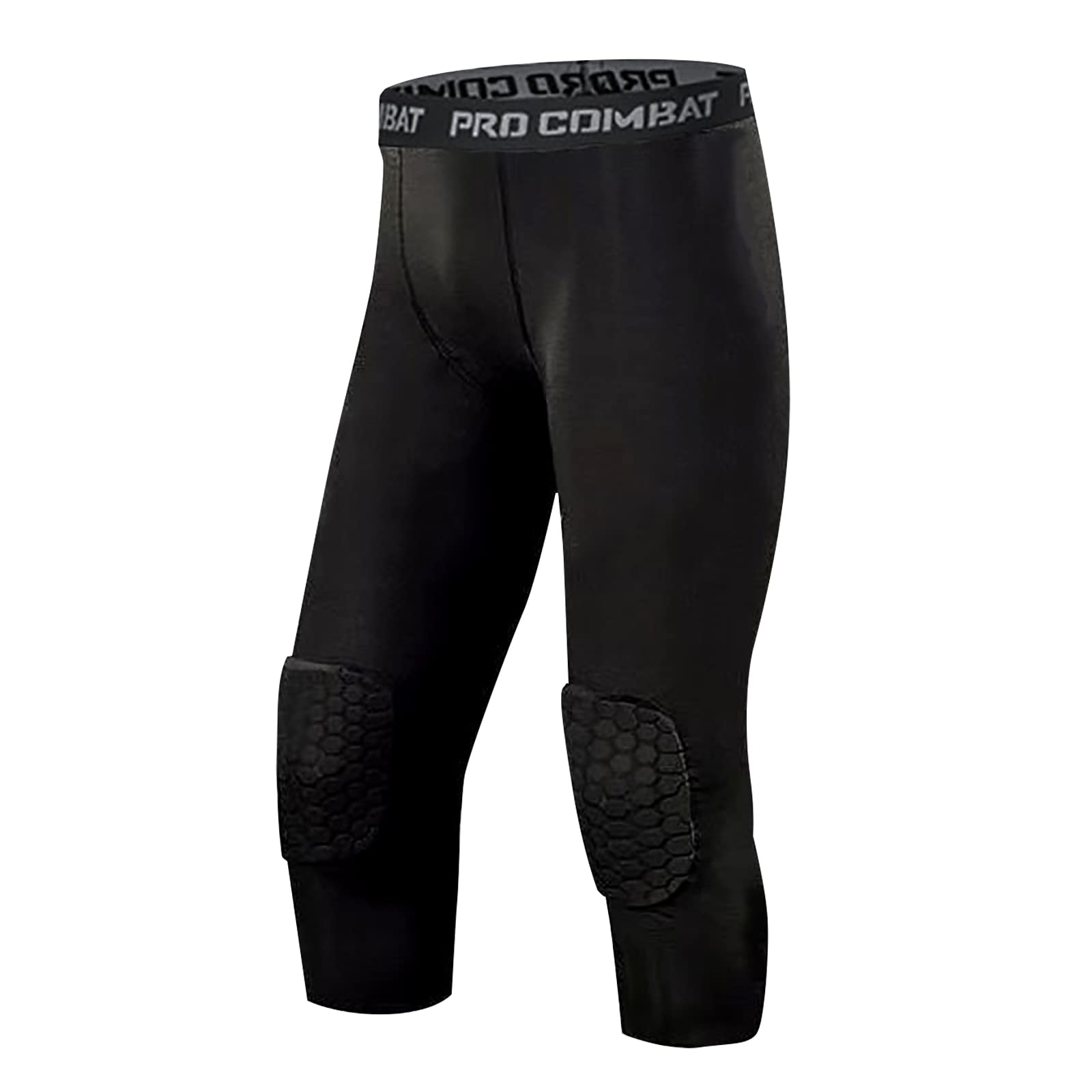 SS COLOR FISH Men's 3/4 Length Basketball Leggings with Knee Pads - Compression Tights for Sports & Athletic Training - Moisture Wicking Baselayer for Basketball, Gym Workouts & Running