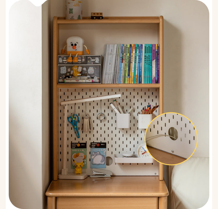 Solid Wood Beech Rubber Children's Study Desk with Bookshelf - Perfect for Kids' Bedroom, Homeschooling & Reading Nook