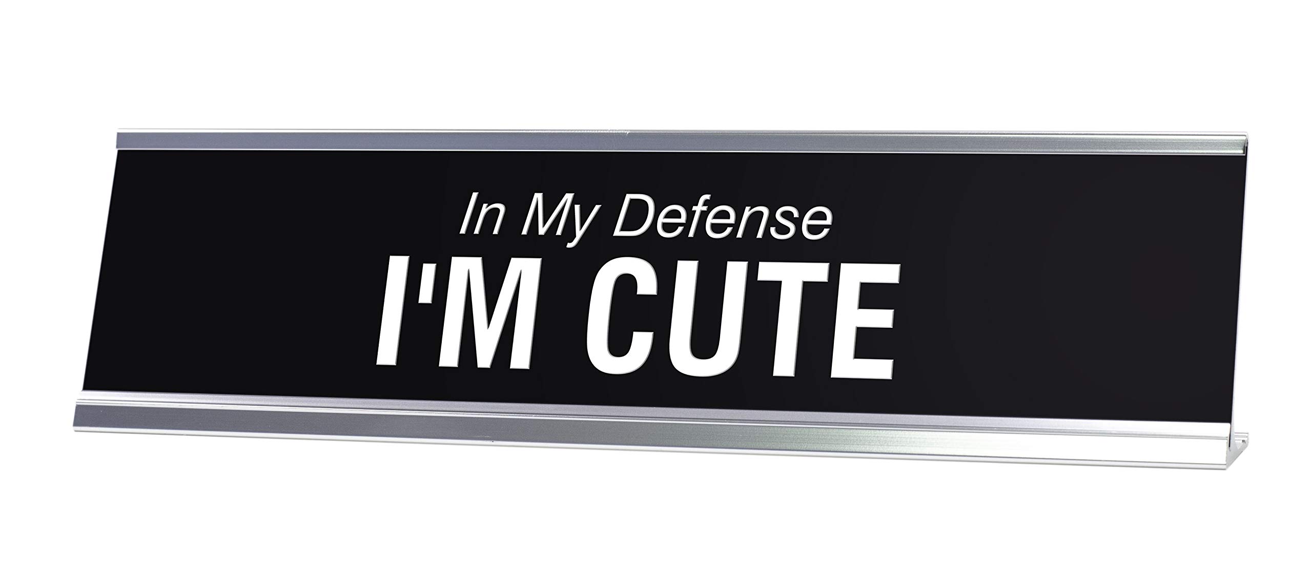 Funny Cute Novelty Desk Sign - 'In My Defense I'm Cute' by LITA - Perfect for Office Decor, Work Desk Accessories & Gift Ideas