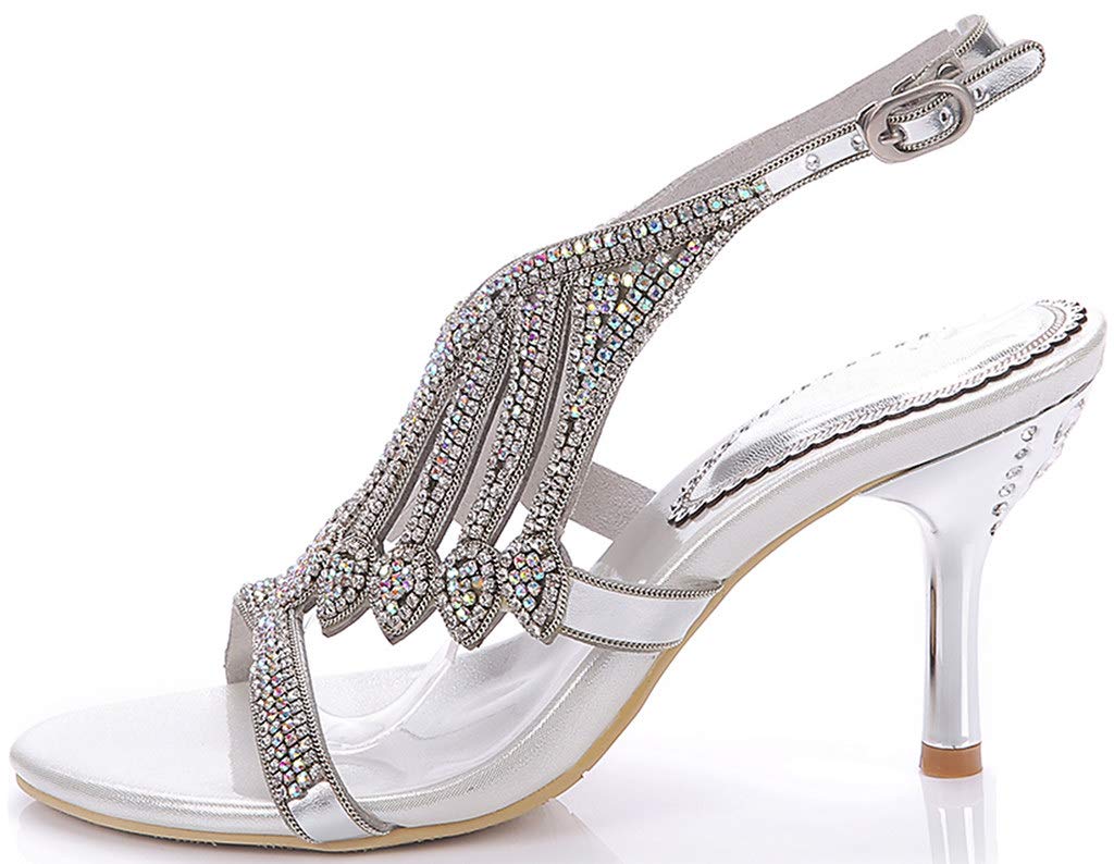 LizFoYa Women's Crystal Ankle Strap High Heel Sandals - Shimmery Prom Evening Shoes for Parties, Weddings & Special Occasions