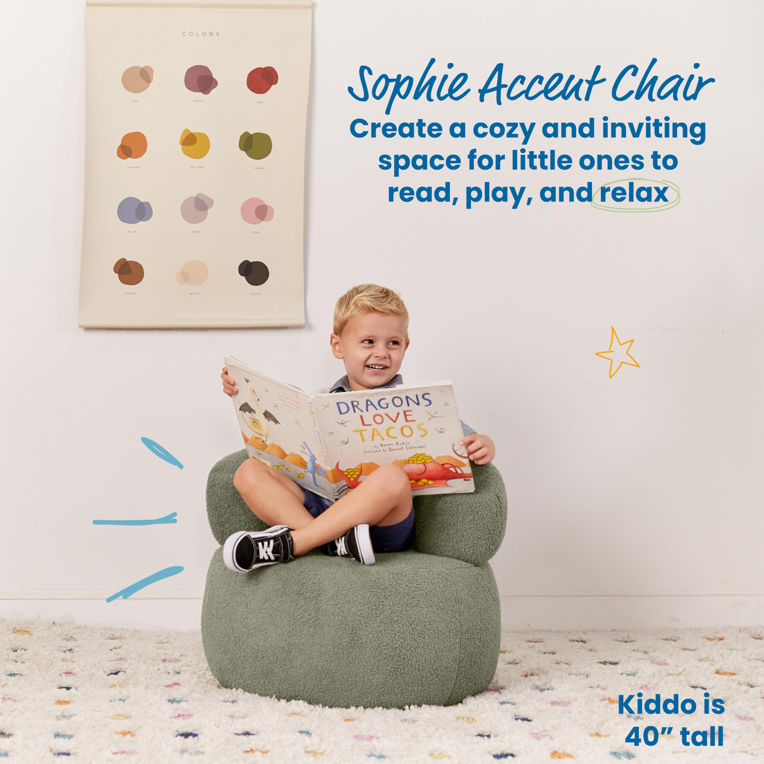 ECR4Kids Sophie Accent Chair for Kids - Dark Sage Green Children's Furniture for Bedroom, Playroom & Reading Nook - Sturdy & Comfortable Toddler Chair
