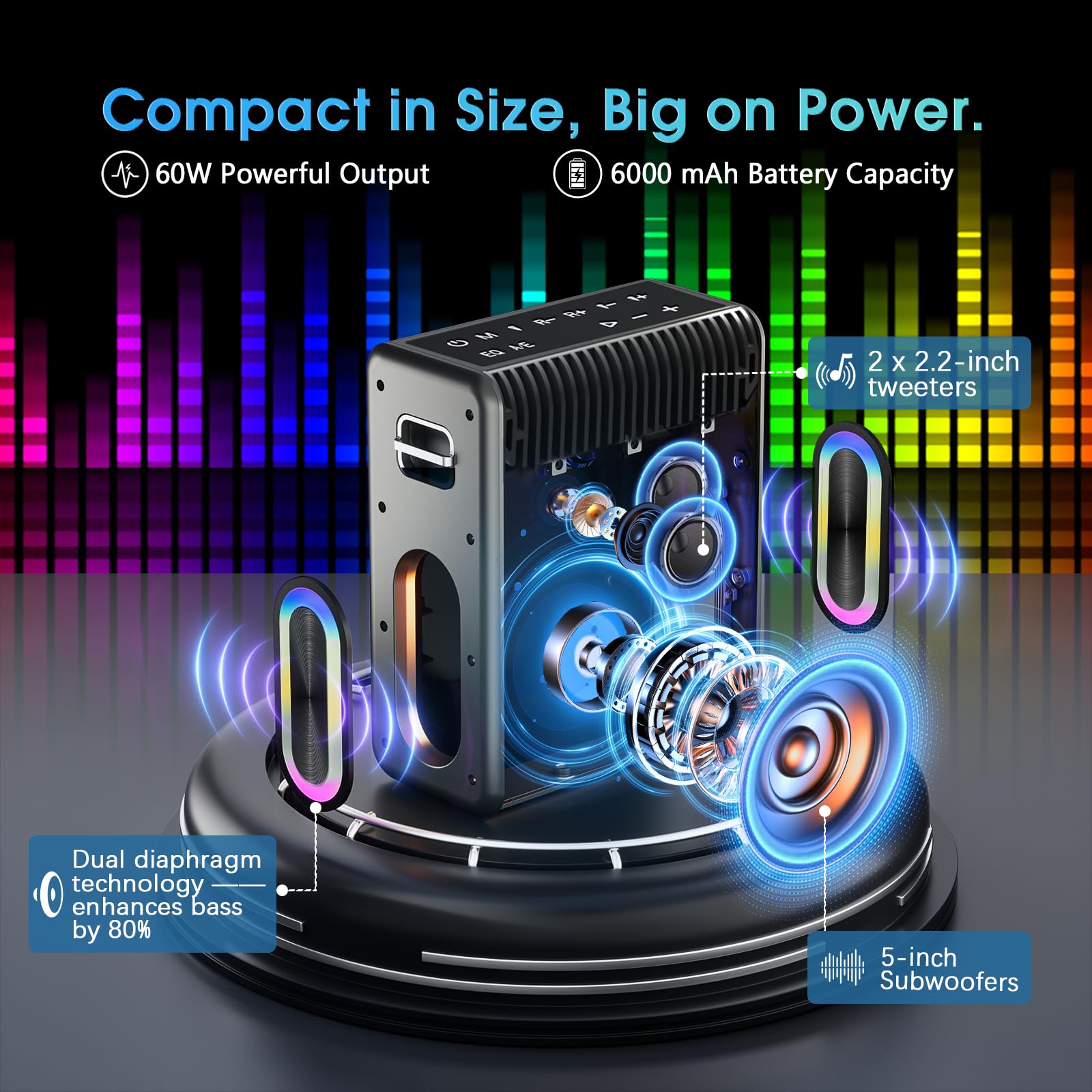 Portable Karaoke Machine with 2 Wireless Microphones - Bluetooth Speaker for Adults & Kids, PA System with LED Lights, Voice Modes, BT/TWS/AUX/USB/TF Support - Perfect for Home Parties, Birthday Celebrations & Outdoor Gatherings (Black)