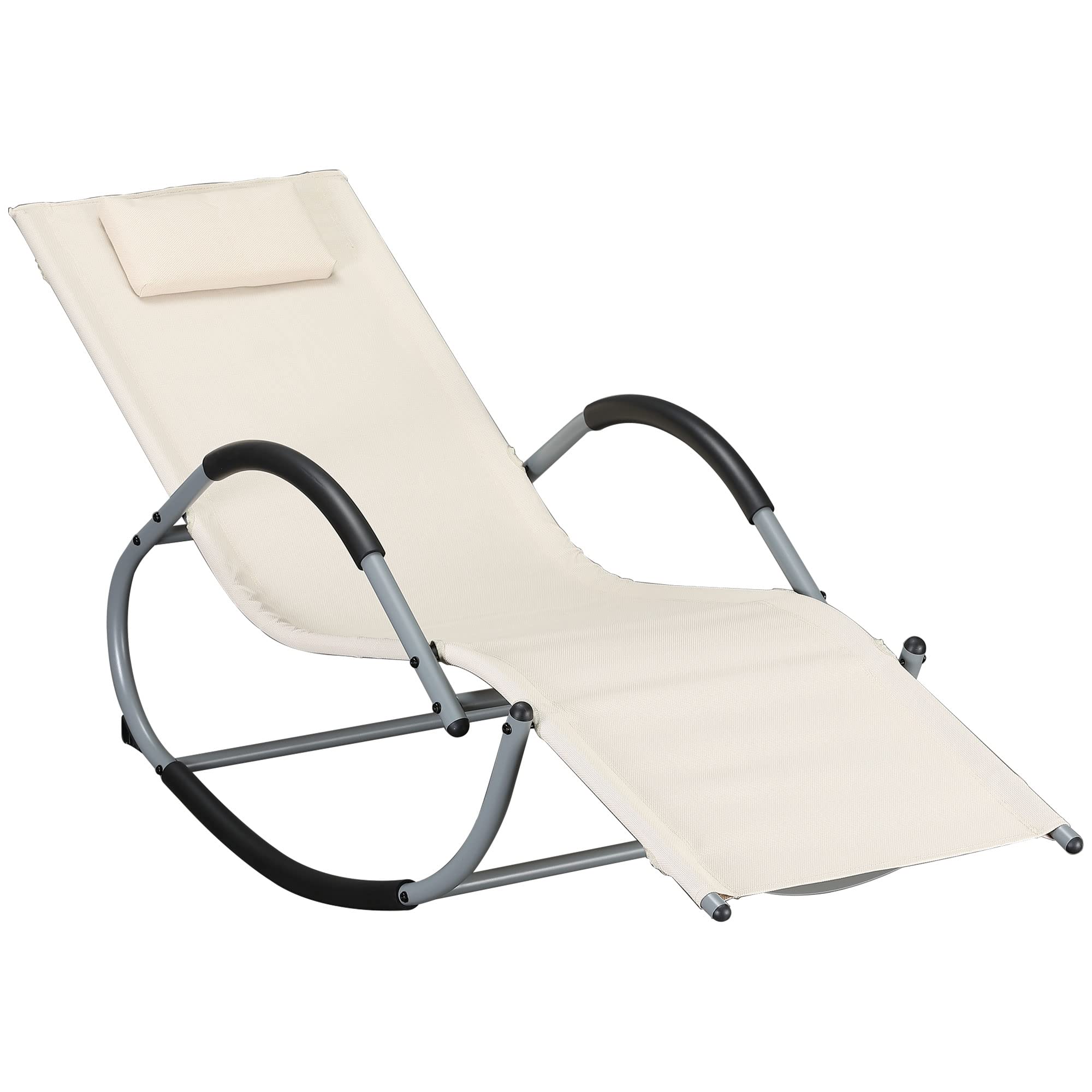 Outsunny Zero Gravity Rocking Chair - Patio Chaise Lounge with Detachable Pillow for Outdoor Relaxation in Garden, Poolside or Backyard (Beige) | Perfect for Sunbathing, Reading & Lounging