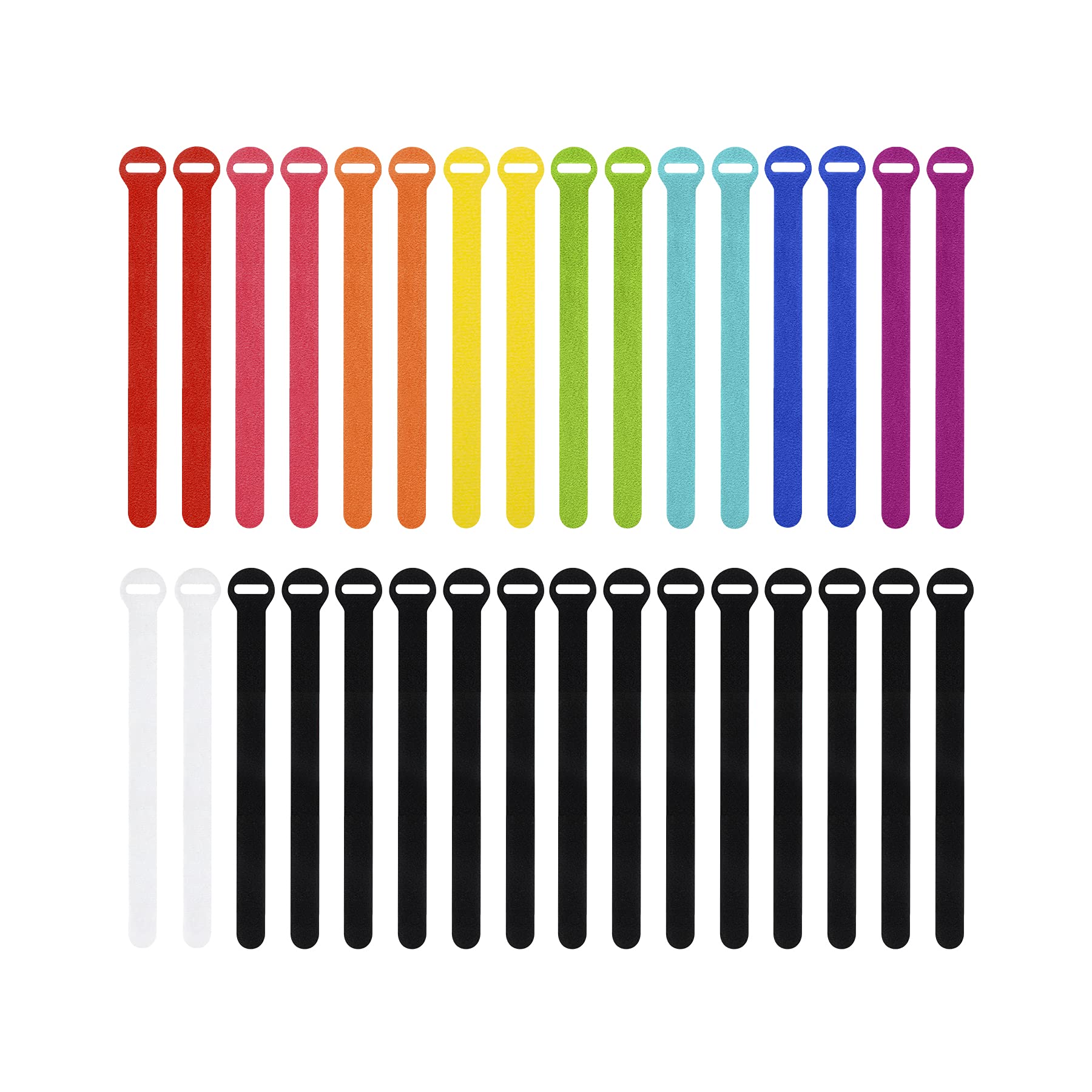 Self-Gripping Reusable Hook and Loop Cable Ties - 8 Inch Multi-Color Cord Organizers (30-Pack) for Desk, Office & Home Organization - Perfect for Computer Wires, Headphones, Chargers & Cable Management