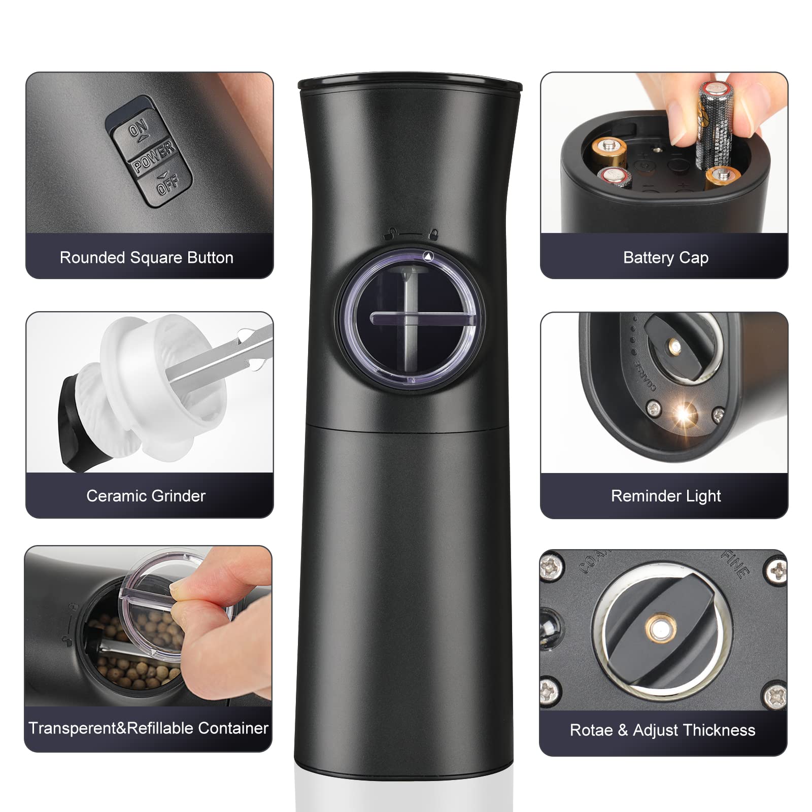 Premium Gravity Induction Electric Pepper & Salt Grinder Set - Automatic One-Hand Operation with LED Light, Adjustable Coarseness, Battery Powered - Perfect for Kitchen Use, Outdoor BBQ & Dining Table Seasoning