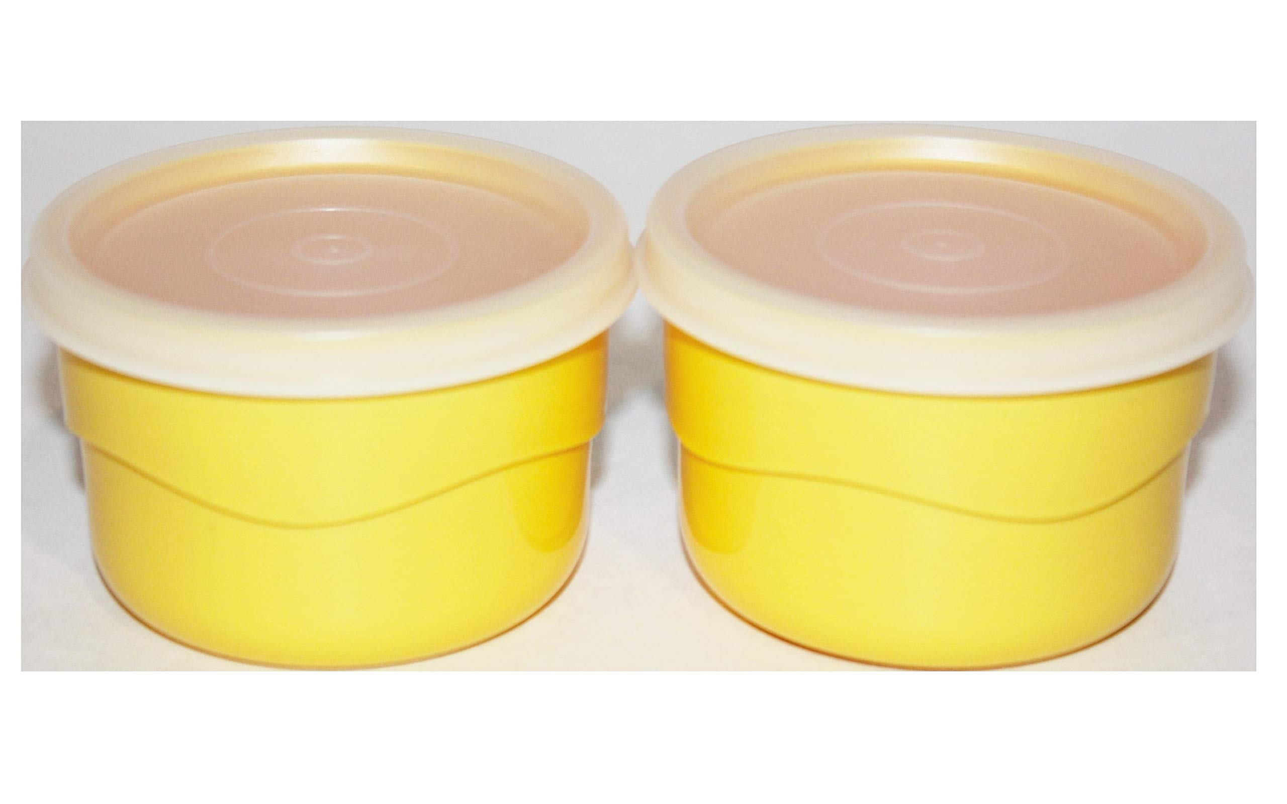 Vintage Tupperware Set of 2 Yellow Wavy Snack Cups with Airtight Lids - Perfect for School Lunches, Picnics & Food Storage