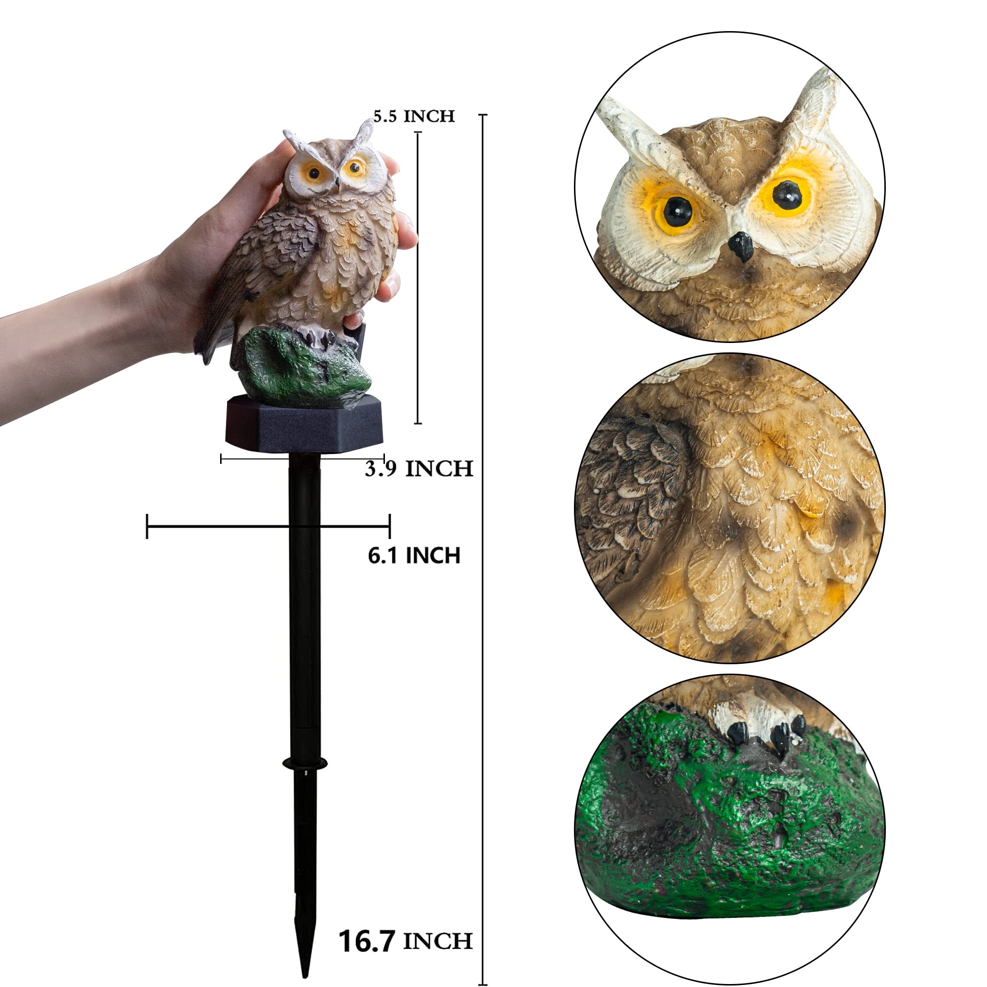 Solar Owl LED Lights for Outdoor Garden - Waterproof Resin Decoration with Stake for Yard, Pathway, Patio & Lawn - Bird Deterrent Decor (2 Pack, Brown) - Perfect for Nighttime Illumination & Pest Control